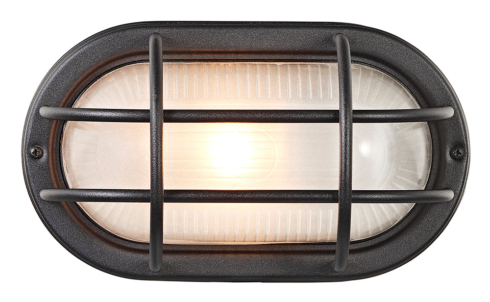 Matt Black Cast Aluminium Outdoor Oval Bulkhead Wall Light Image 1