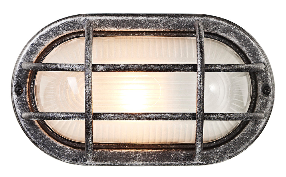 Black/Silver Cast Aluminium Outdoor Oval Bulkhead Wall Light Image 1