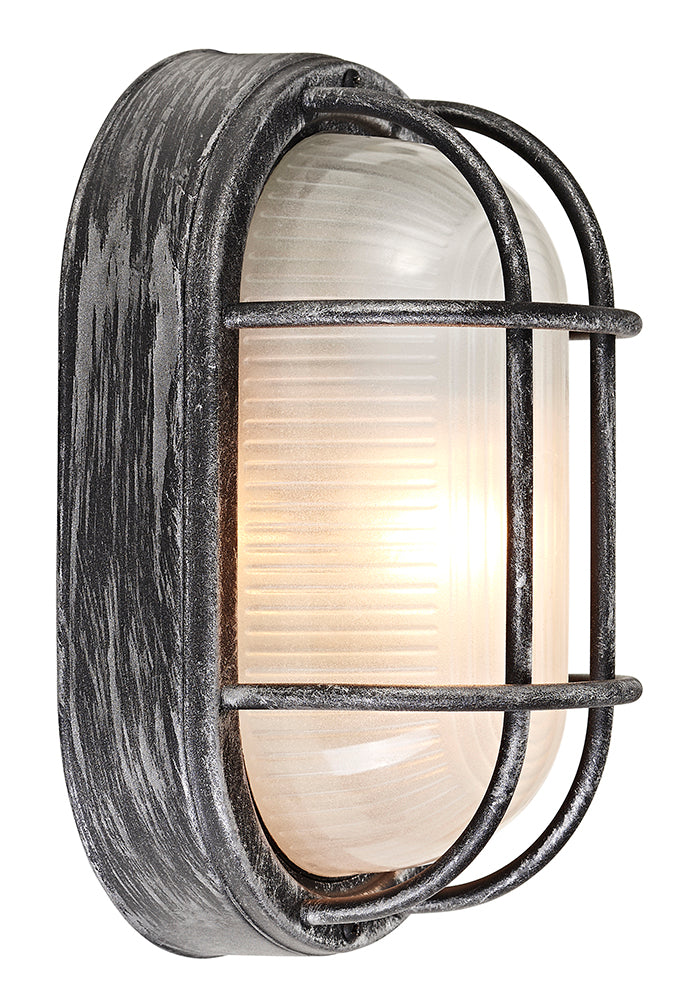 Black/Silver Cast Aluminium Outdoor Oval Bulkhead Wall Light Image 2