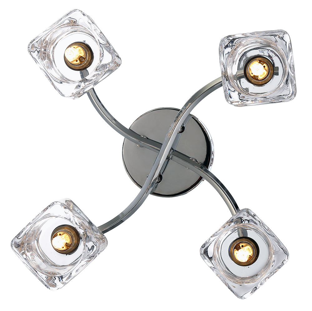 Modern Polished Chrome 4-Bulb Ceiling Light with Square Clear Ice Cube Shades Image 2