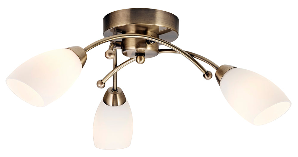 Contemporary 3 Arm Antique Brass Ceiling Light Fitting Image 1