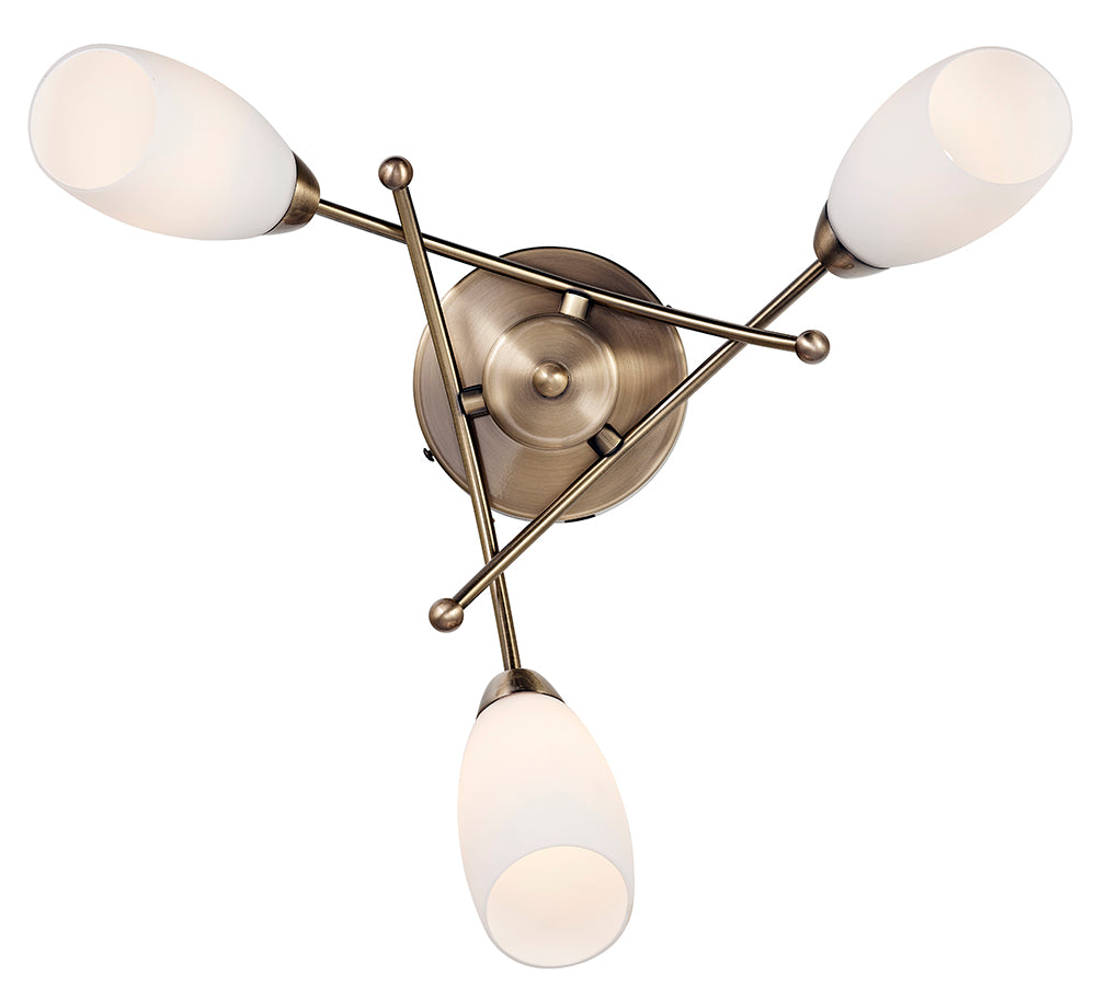 Contemporary 3 Arm Antique Brass Ceiling Light Fitting Image 2