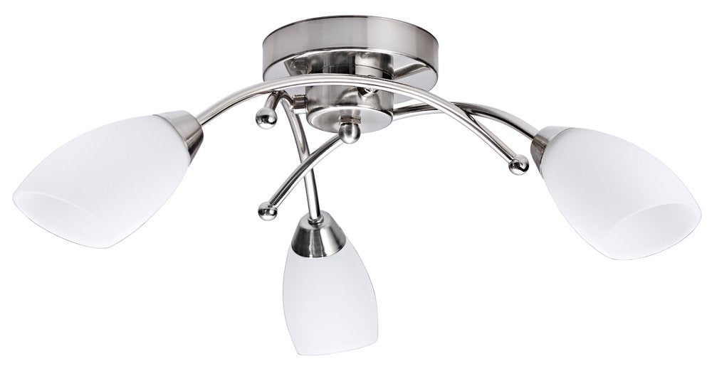 Contemporary 3 Arm Brushed Satin Chrome Ceiling Light Fitting Image 1