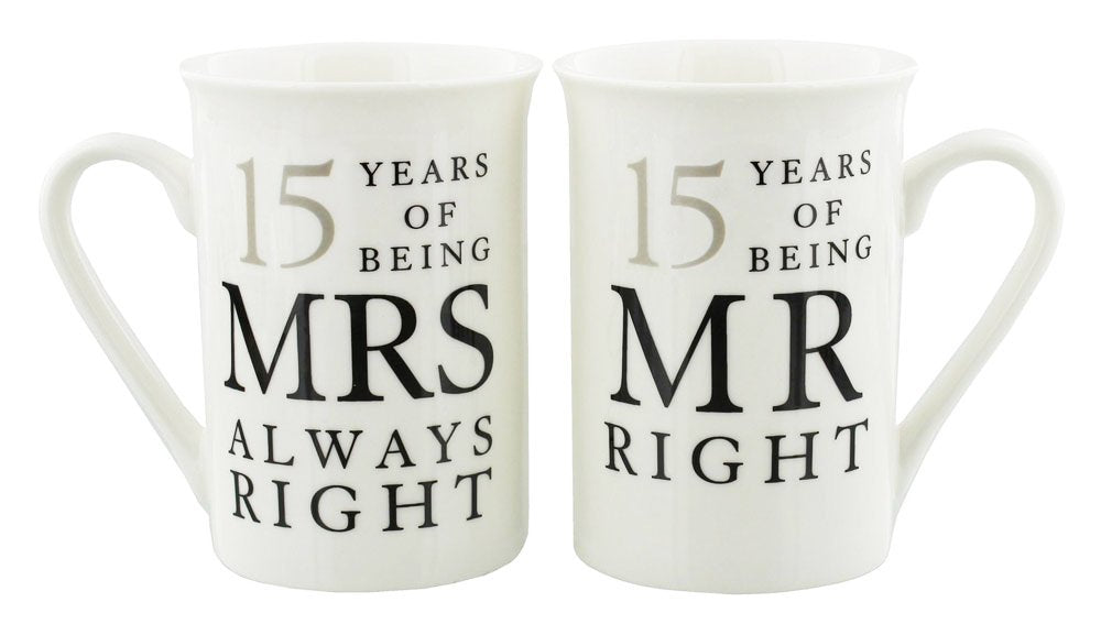 Ivory White 15th Anniversary Mr Right & Mrs Always Right Ceramic Mug Gift Set Image 1