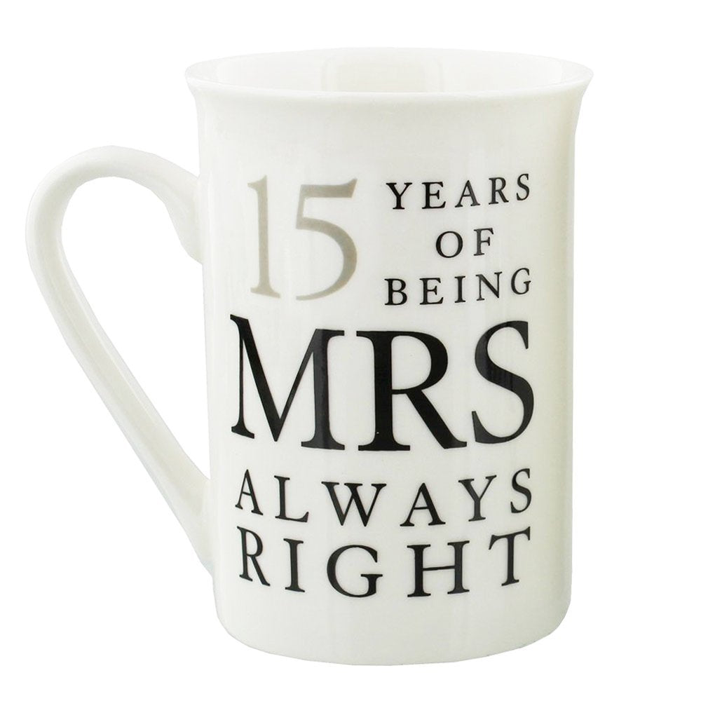 Ivory White 15th Anniversary Mr Right & Mrs Always Right Ceramic Mug Gift Set Image 2