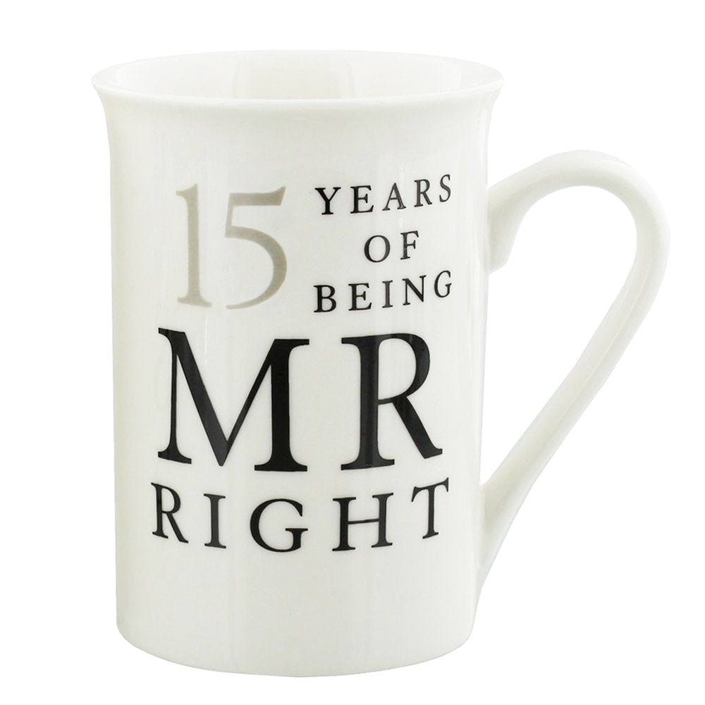 Ivory White 15th Anniversary Mr Right & Mrs Always Right Ceramic Mug Gift Set Image 3