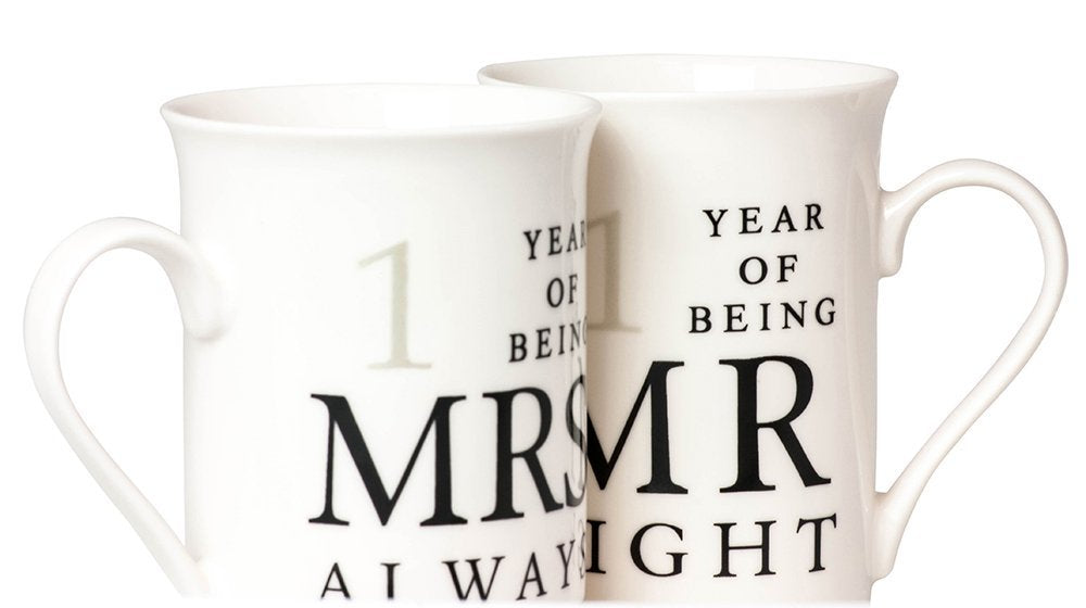 Ivory White 1st Anniversary Mr Right & Mrs Always Right Ceramic Mug Gift Set Image 2