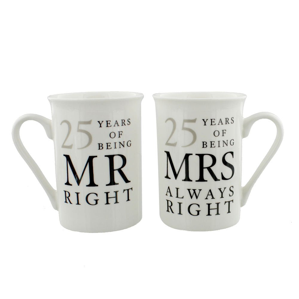 Ivory White 25th Anniversary Mr Right & Mrs Always Right Ceramic Mug Gift Set Image 1