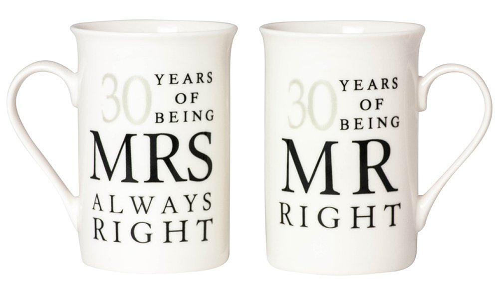 Ivory White 30th Anniversary Mr Right & Mrs Always Right Ceramic Mug Gift Set Image 1