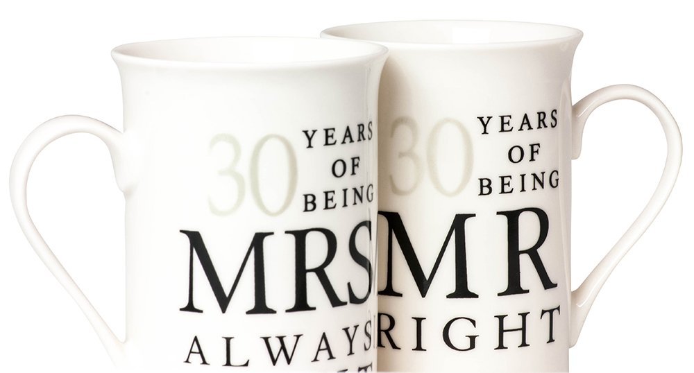 Ivory White 30th Anniversary Mr Right & Mrs Always Right Ceramic Mug Gift Set Image 2