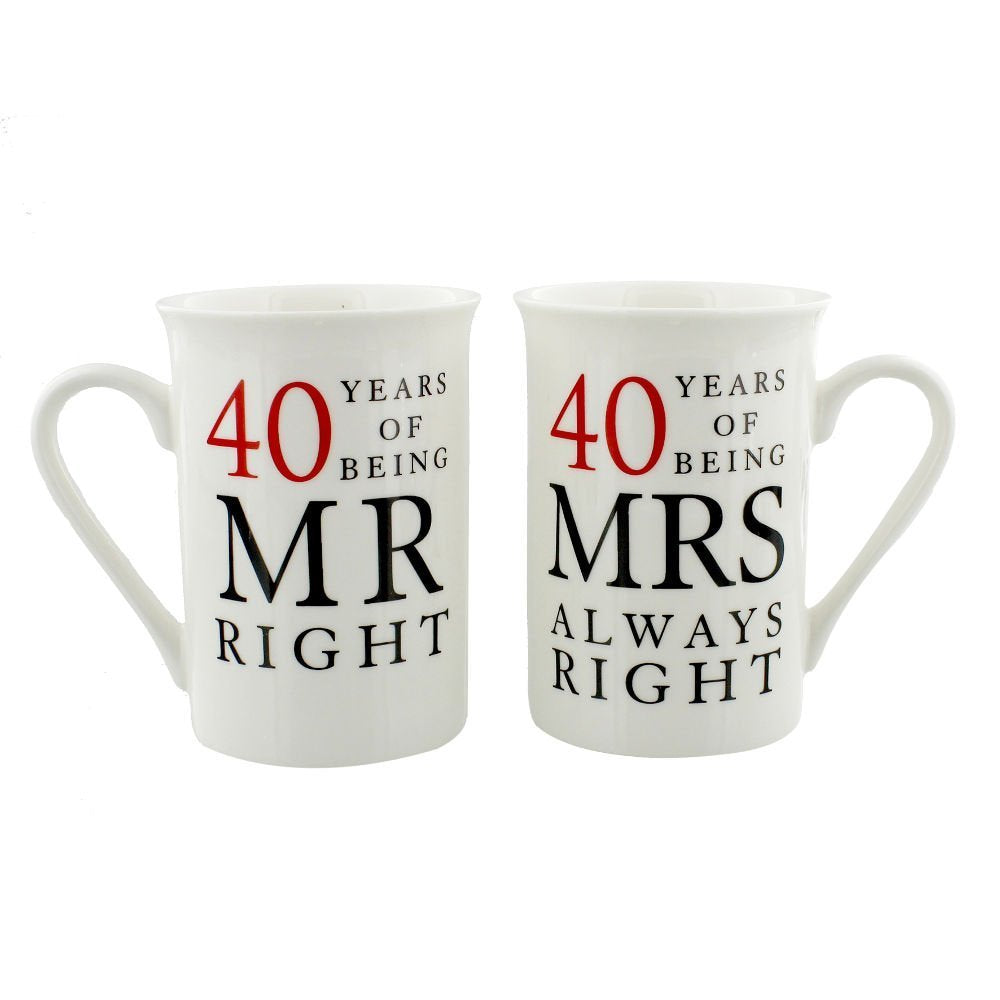 Ivory White 40th Anniversary Mr Right & Mrs Always Right Ceramic Mug Gift Set Image 1