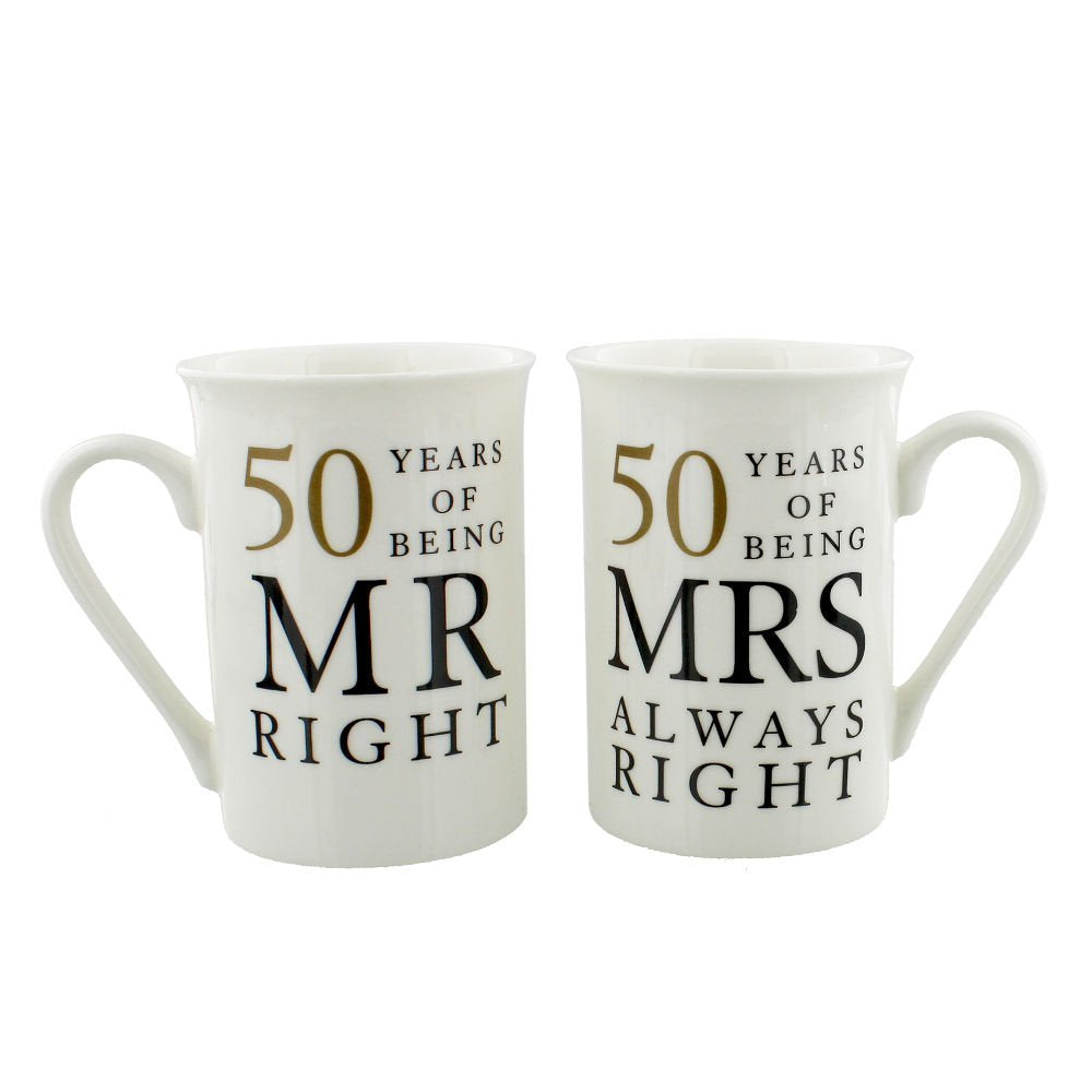 Ivory White 50th Anniversary Mr Right & Mrs Always Right Ceramic Mug Gift Set Image 1