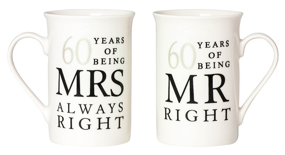 Ivory White 60th Anniversary Mr Right & Mrs Always Right Ceramic Mug Gift Set Image 1