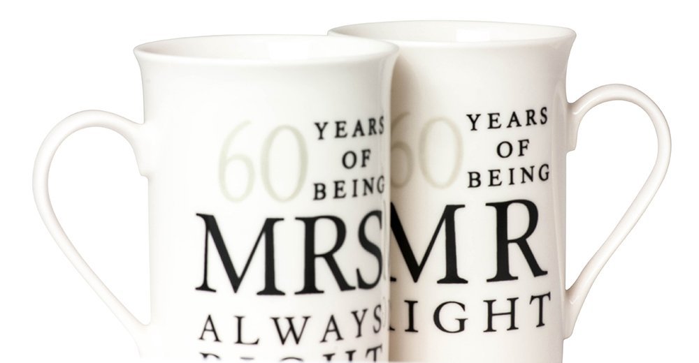 Ivory White 60th Anniversary Mr Right & Mrs Always Right Ceramic Mug Gift Set Image 2