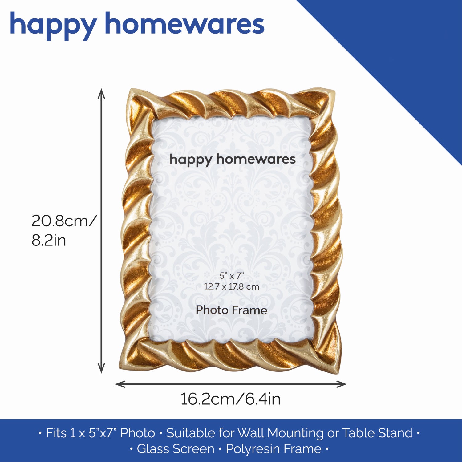 Modern Designer Resin 5x7 Picture Frame with 3D Ripple Edge in Two Tone Gold Image 6