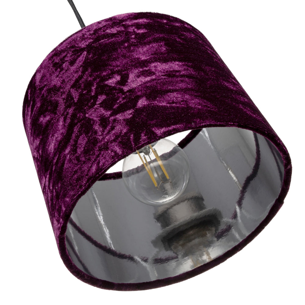 Modern Purple Crushed Velvet 8" Table/Pendant Lampshade with Shiny Silver Inner Image 4