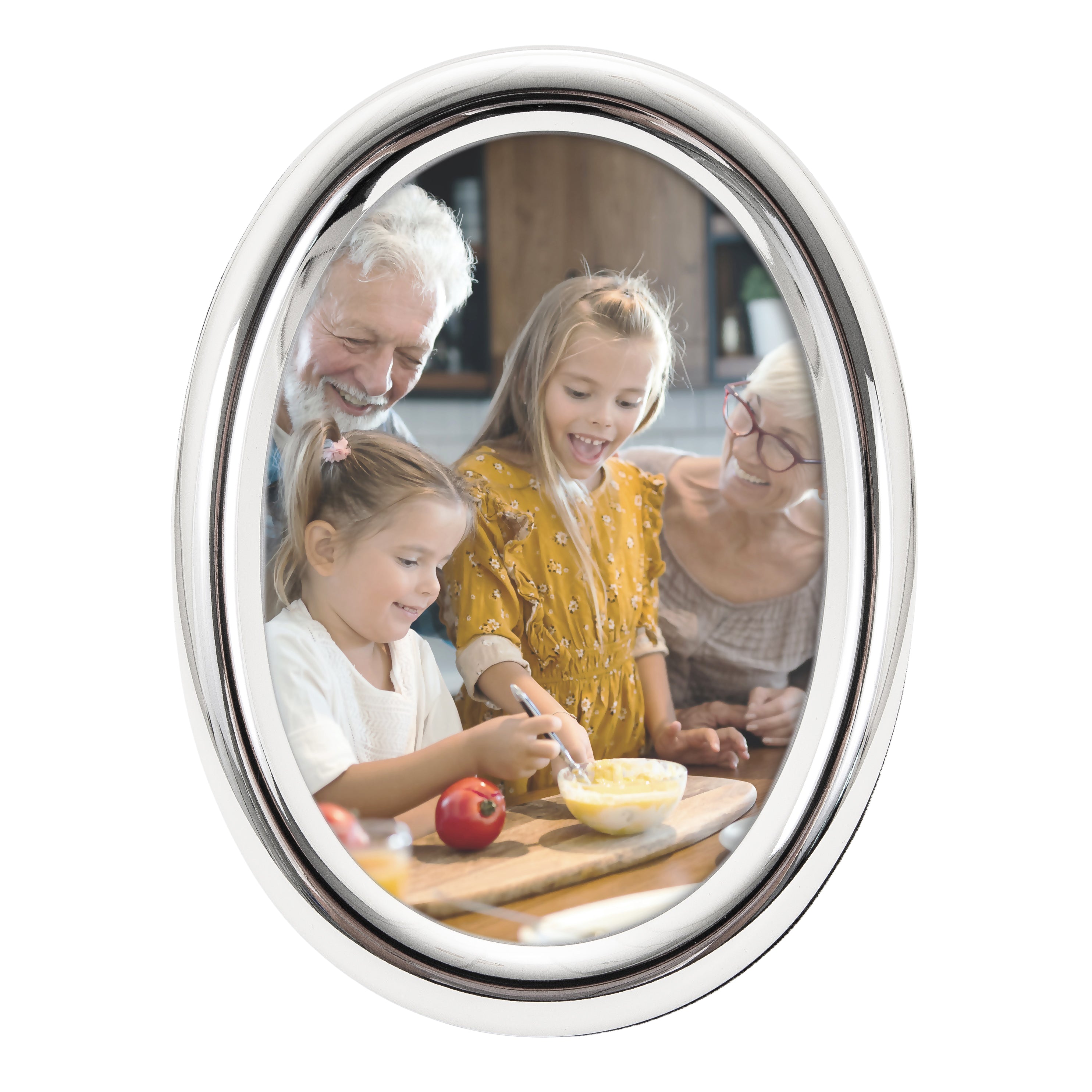 Contemporary Oval Silver Plated Metal 5" x 7" Picture Frame with Rounded Border Image 2