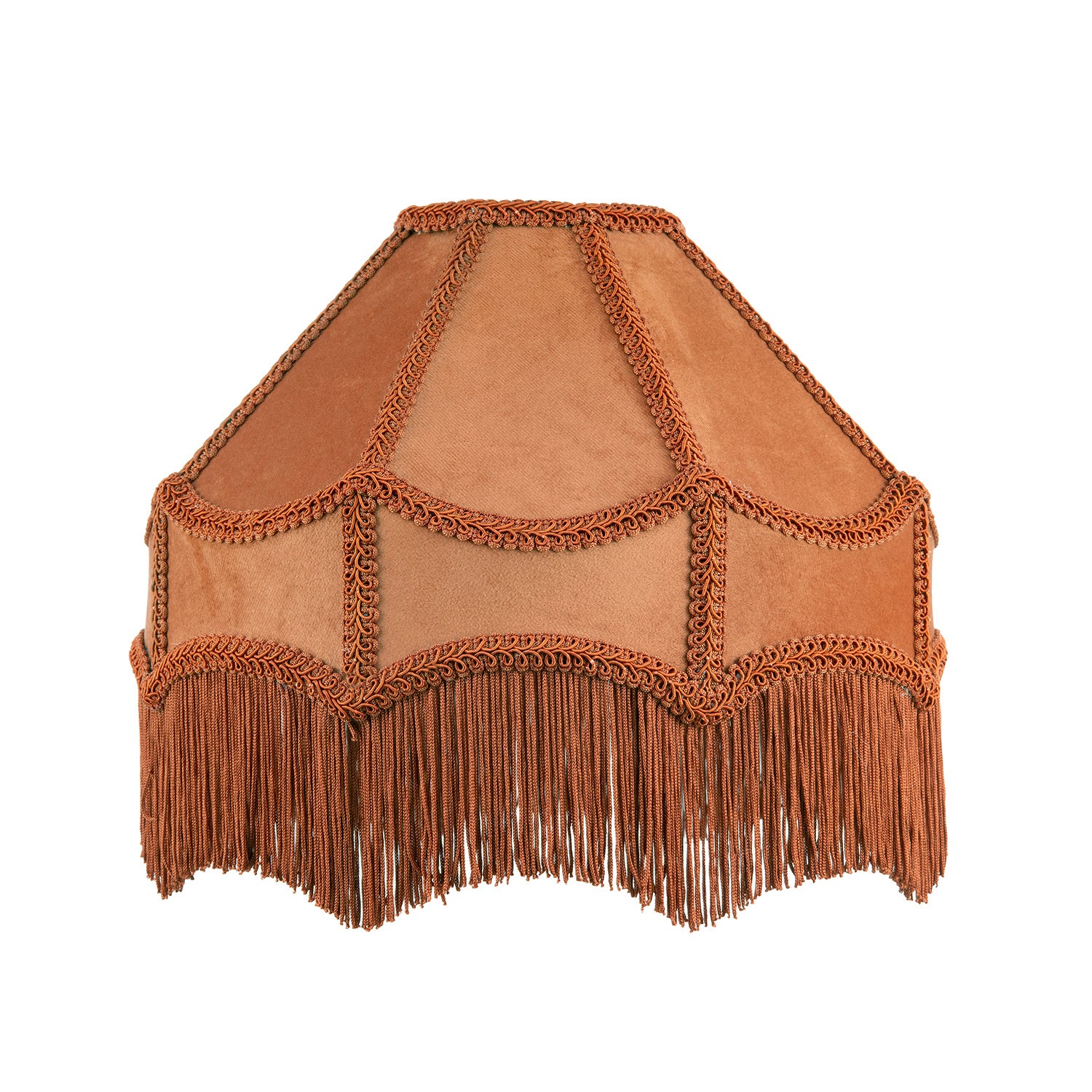 Traditional Victorian Empire Lampshade in Mustard Ochre Velvet with Long Tassels