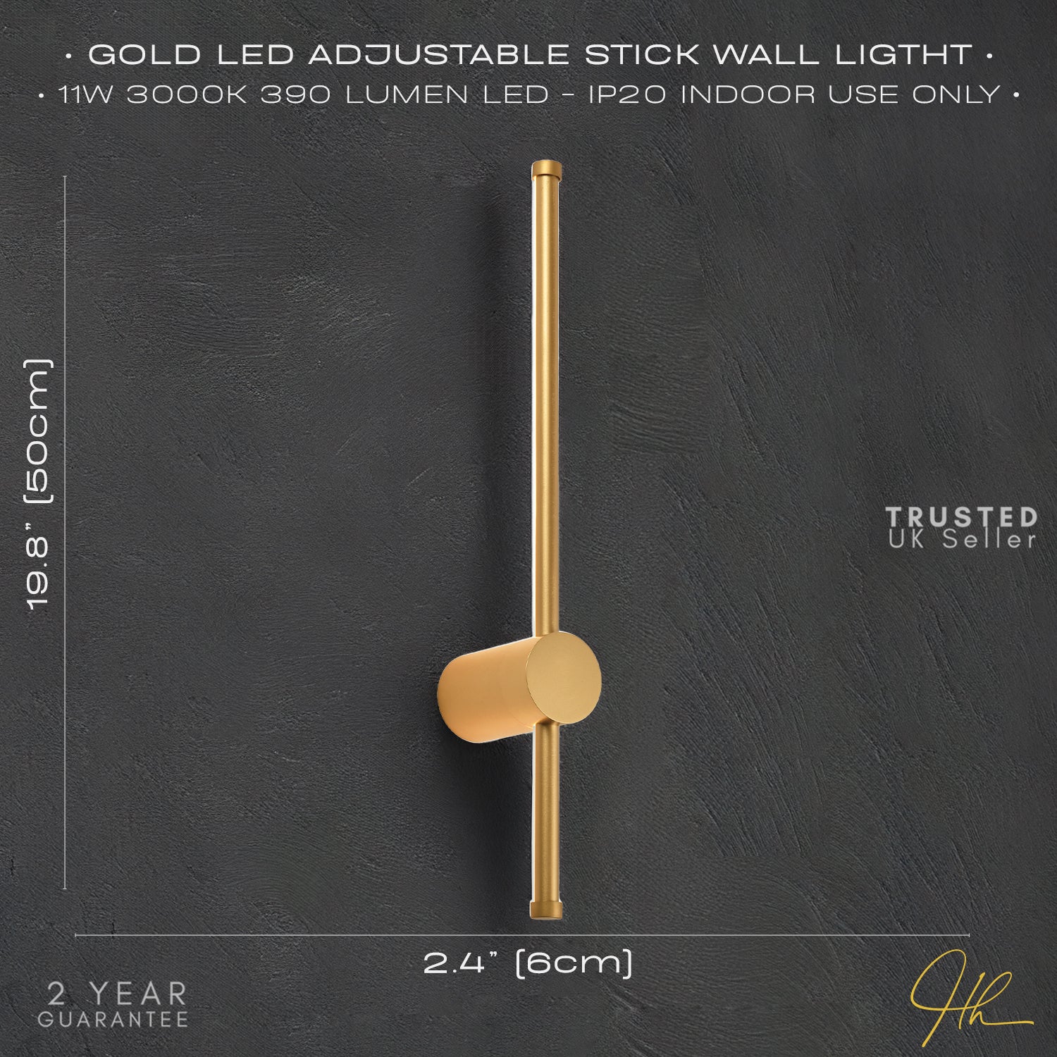 Modern and Sleek Stick Style Ambient LED Wall Light Fitting in Plated Brush Gold Image 4