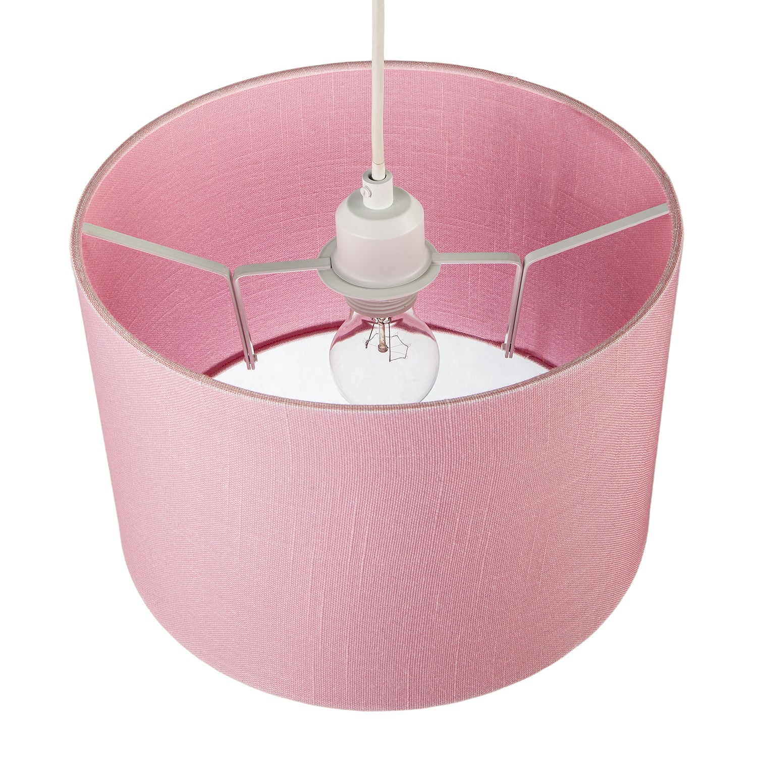 Modern Designer Candy Pink Textured Linen Fabric Circular Lamp Shade Image 3