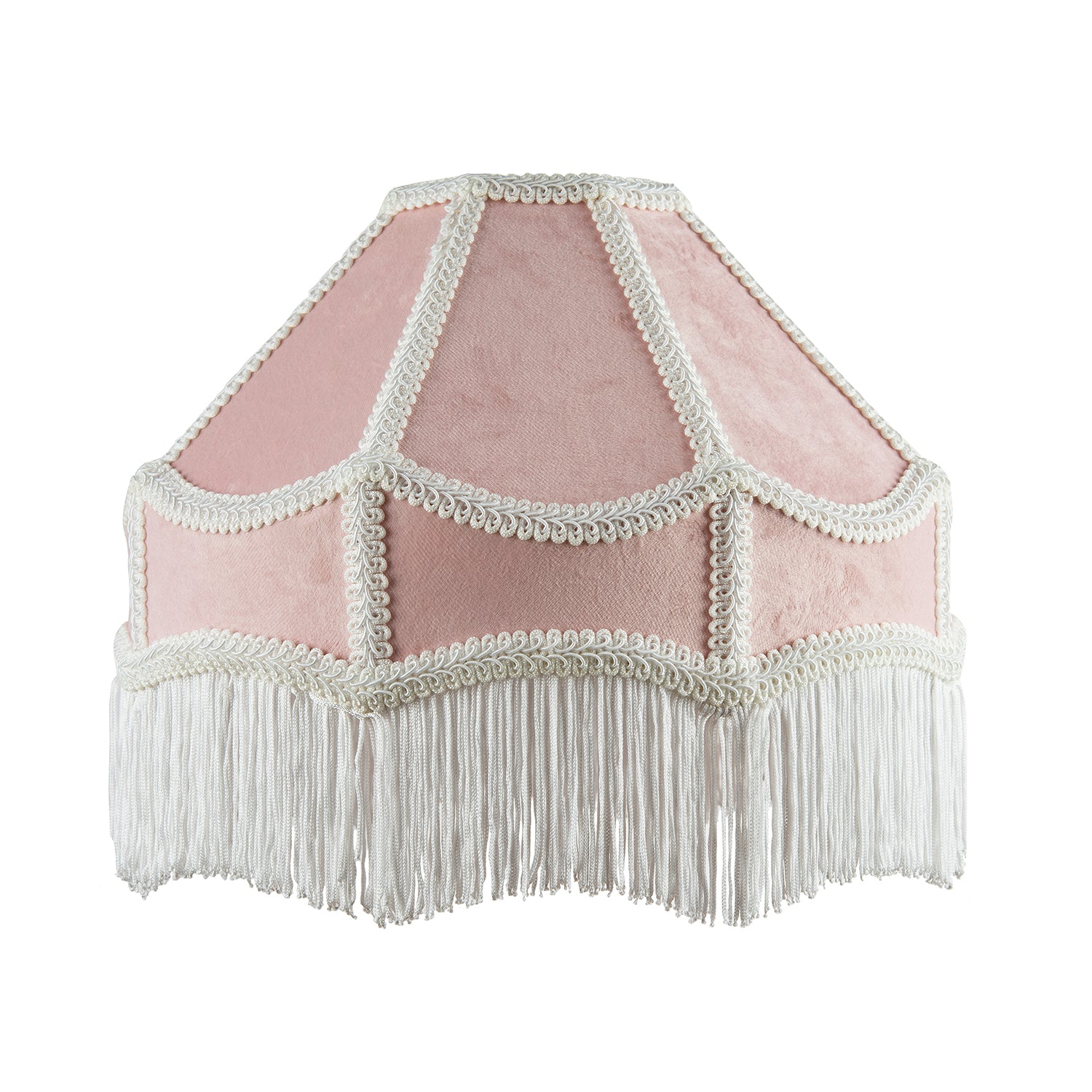 Traditional Victorian Empire Lampshade in Soft Blush Pink Velvet with Tassels Image 1