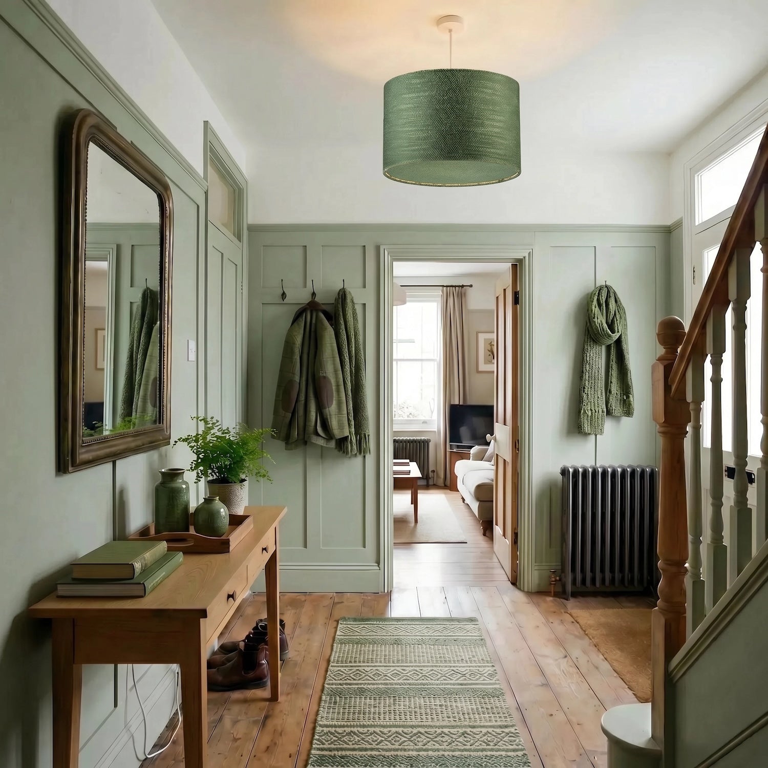 Vineyard Green Textured Linen Pendant Lighting Shade with Diffuser Image 6