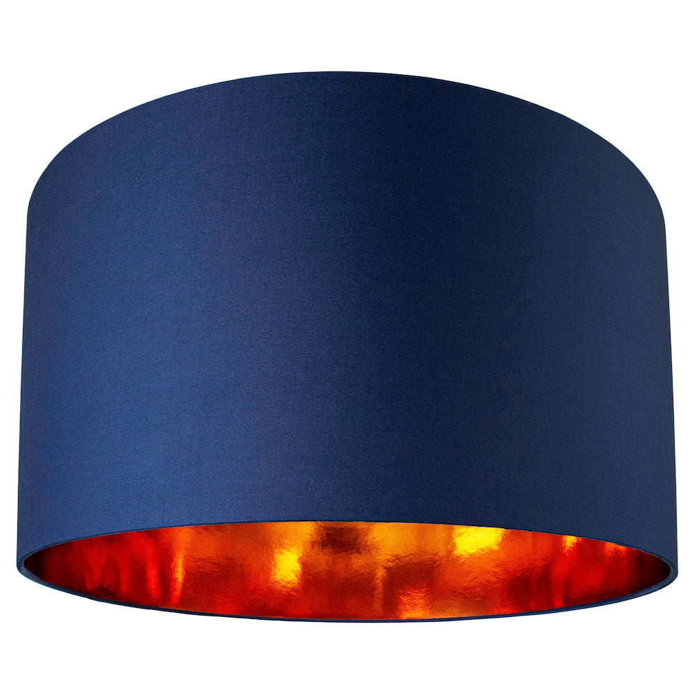 Contemporary Blue Cotton 20" Floor/Pendant Lamp Shade with Shiny Copper Inner Image 1