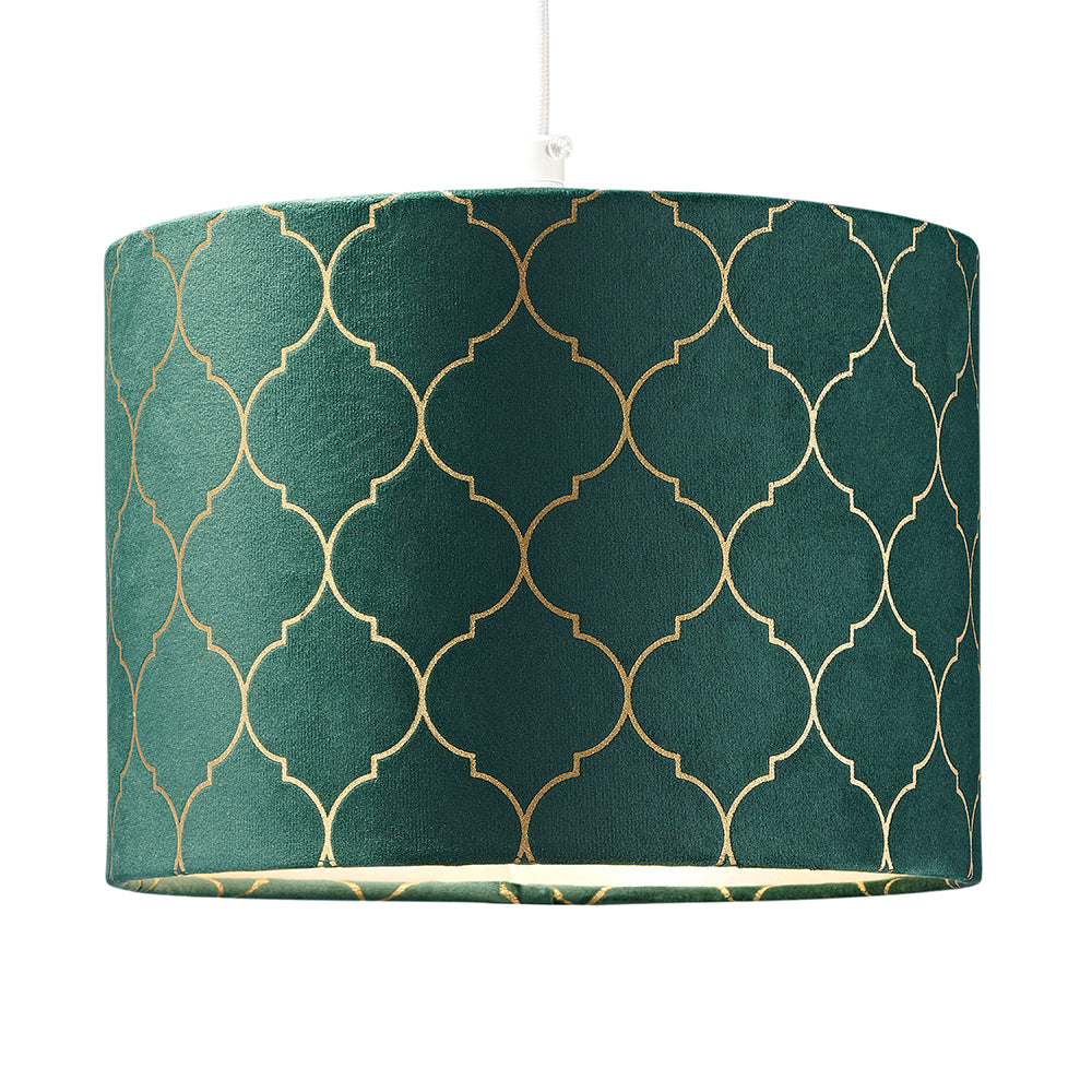 Modern Soft Brushable Forest Green Velvet 25cm Lamp Shade with Gold Foil Decor Image 2