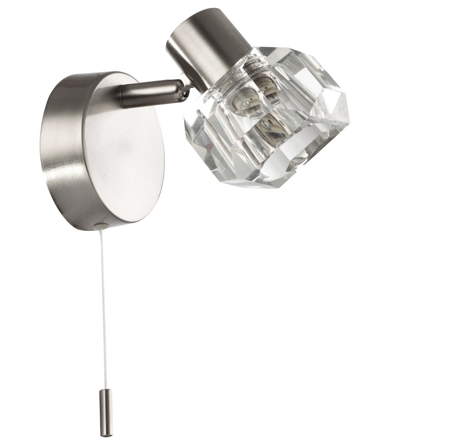 Modern Satin Nickel Wall Light Fitting with Chunky Square Ice Cube Glass Shade Image 2