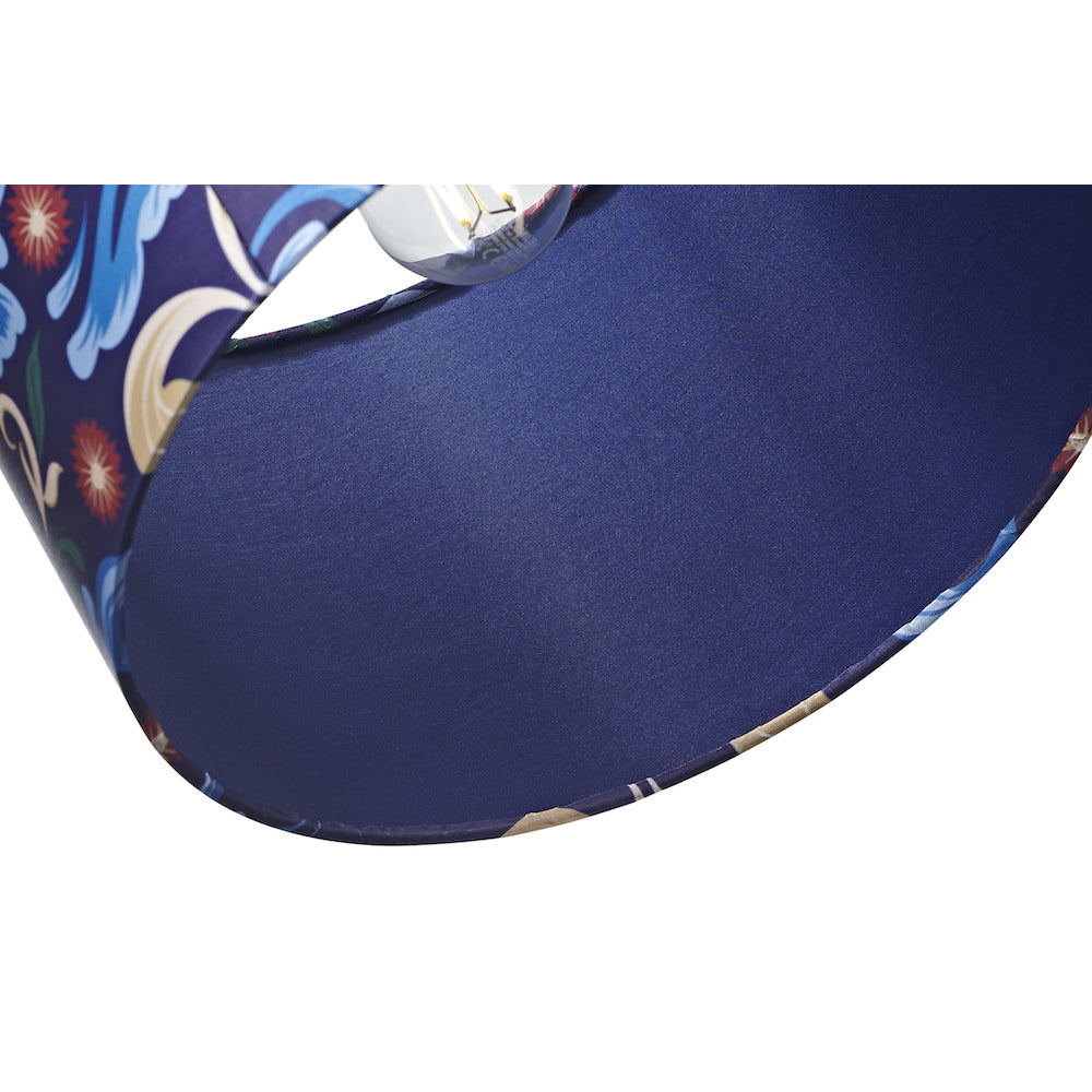 Vivid Floral Midnight Blue Satin Fabric 12" Drum Lamp Shade with Bird Decoration Image 4