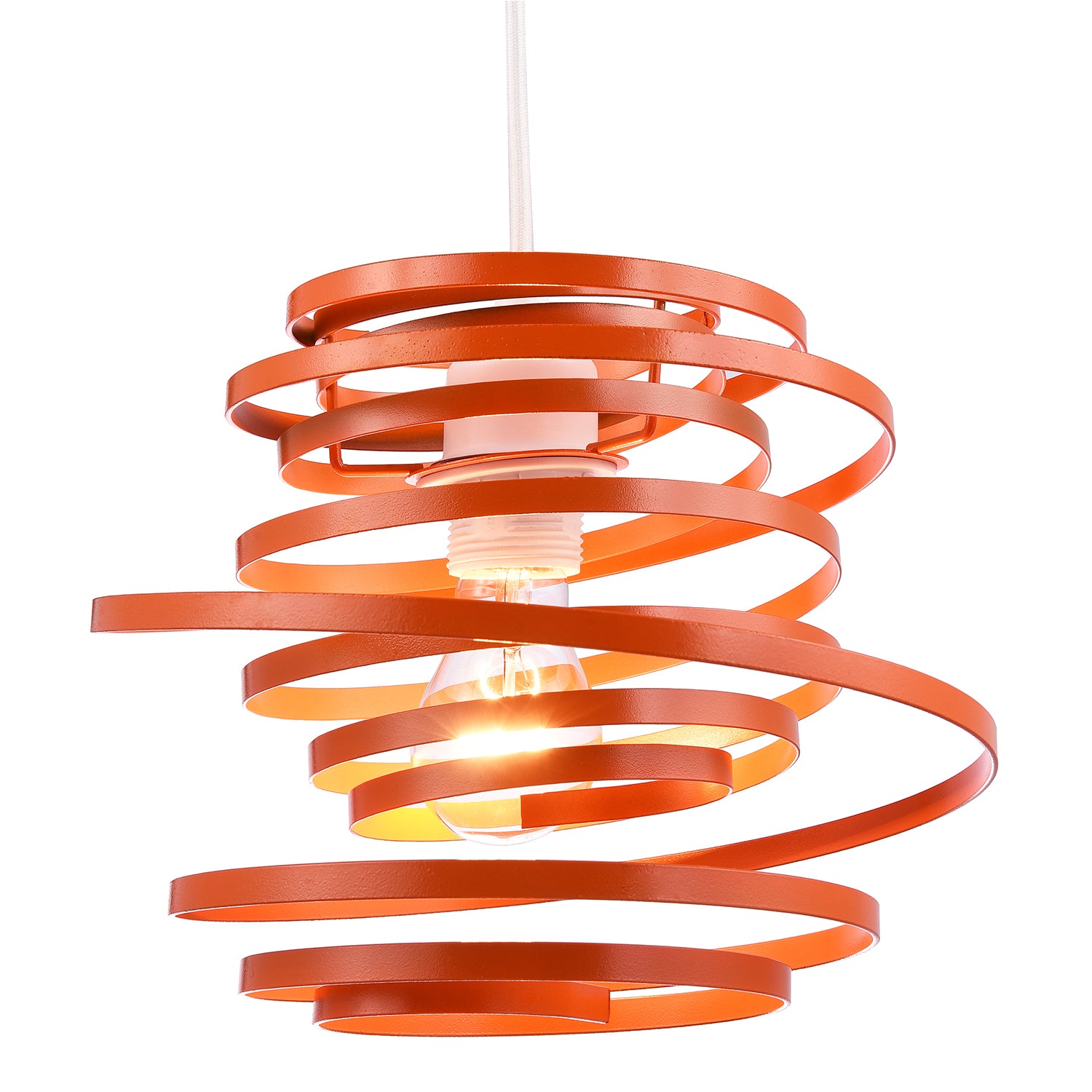 Contemporary Orange Gloss Metal Double Ribbon Spiral Swirl Ceiling Light Pendant Image 1