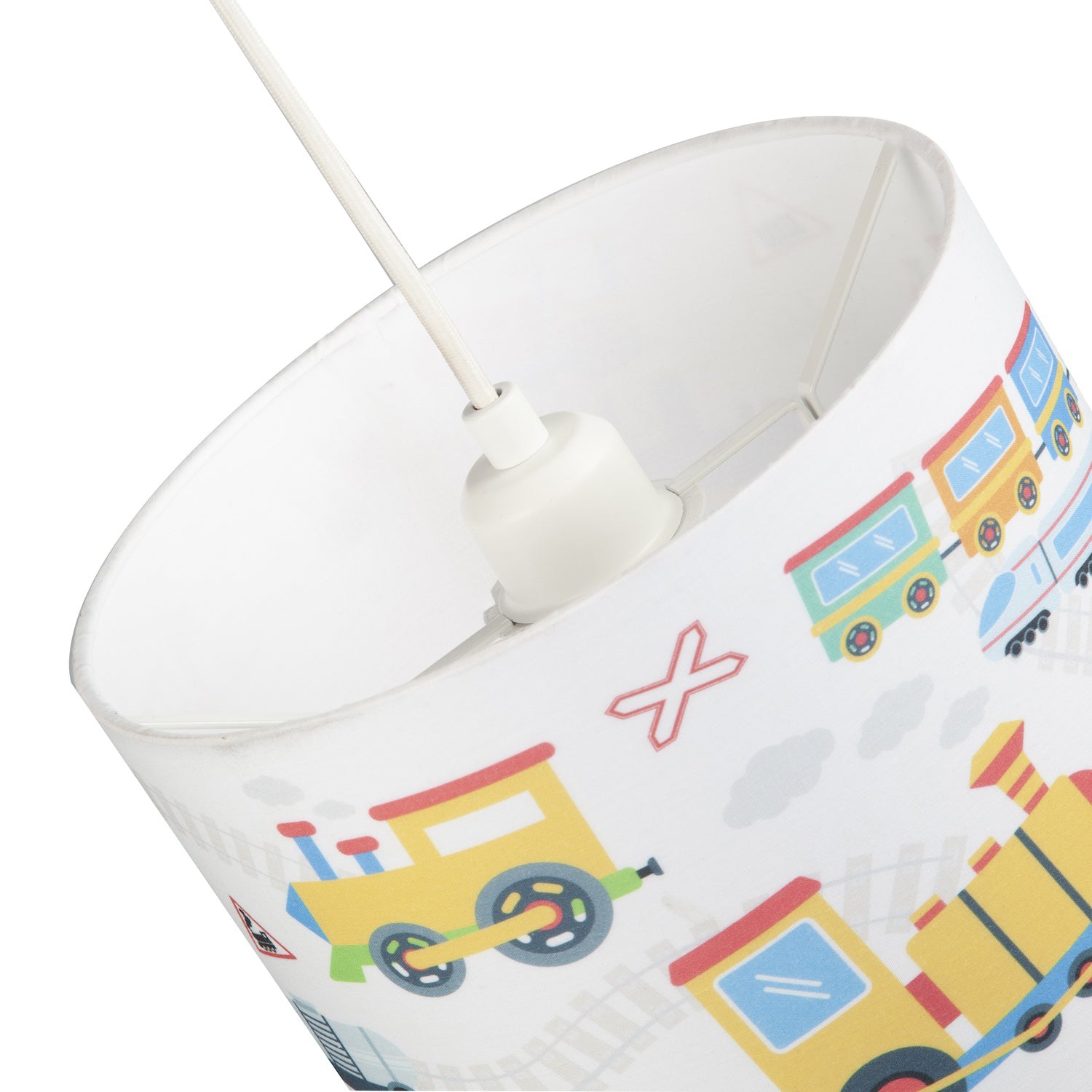 Modern and Colourful Trains Childrens Cotton Fabric Round Drum Lamp Shade - 25cm Image 5