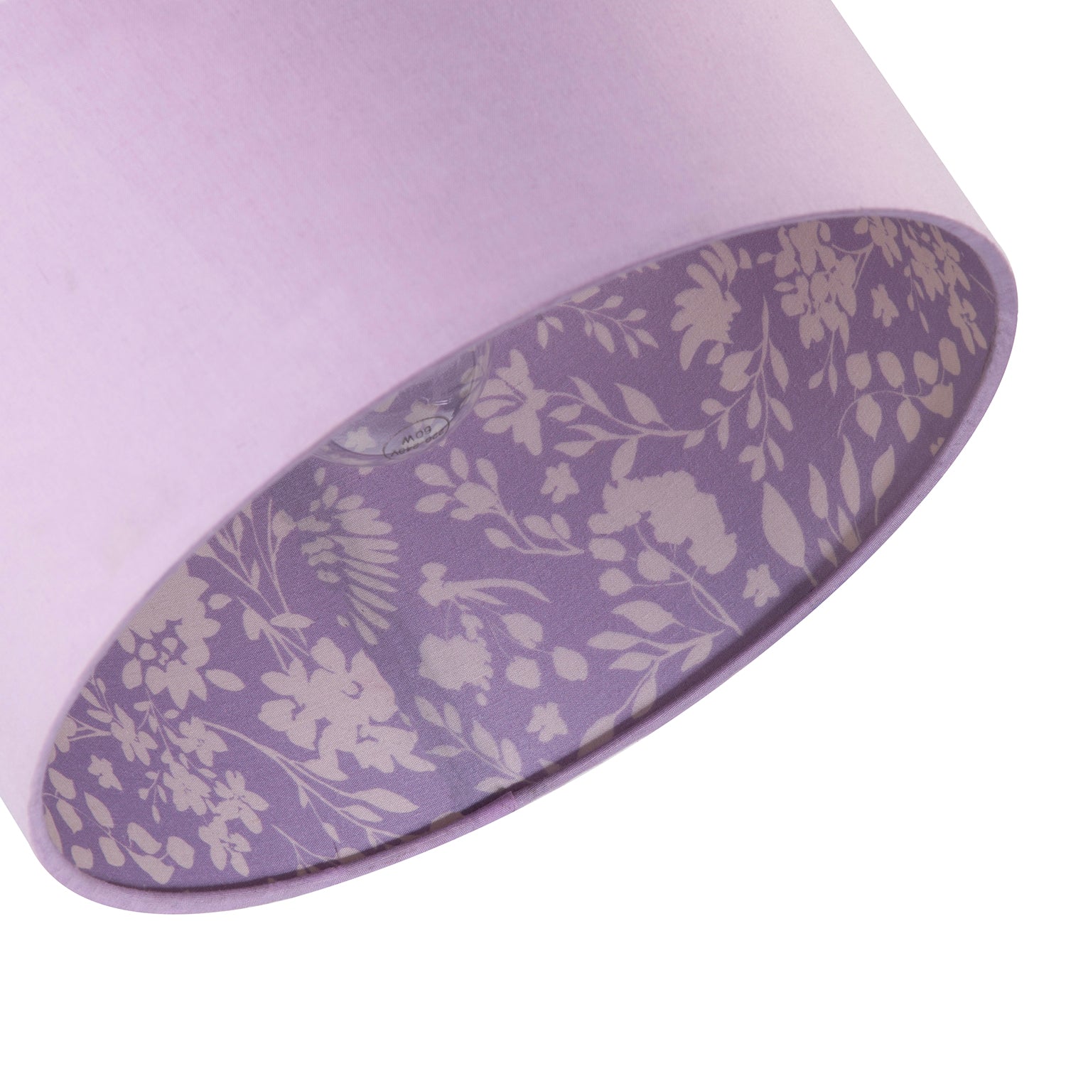 Lilac Cotton Drum Lamp Shade with Inner White Floral Pattern Lining Image 5