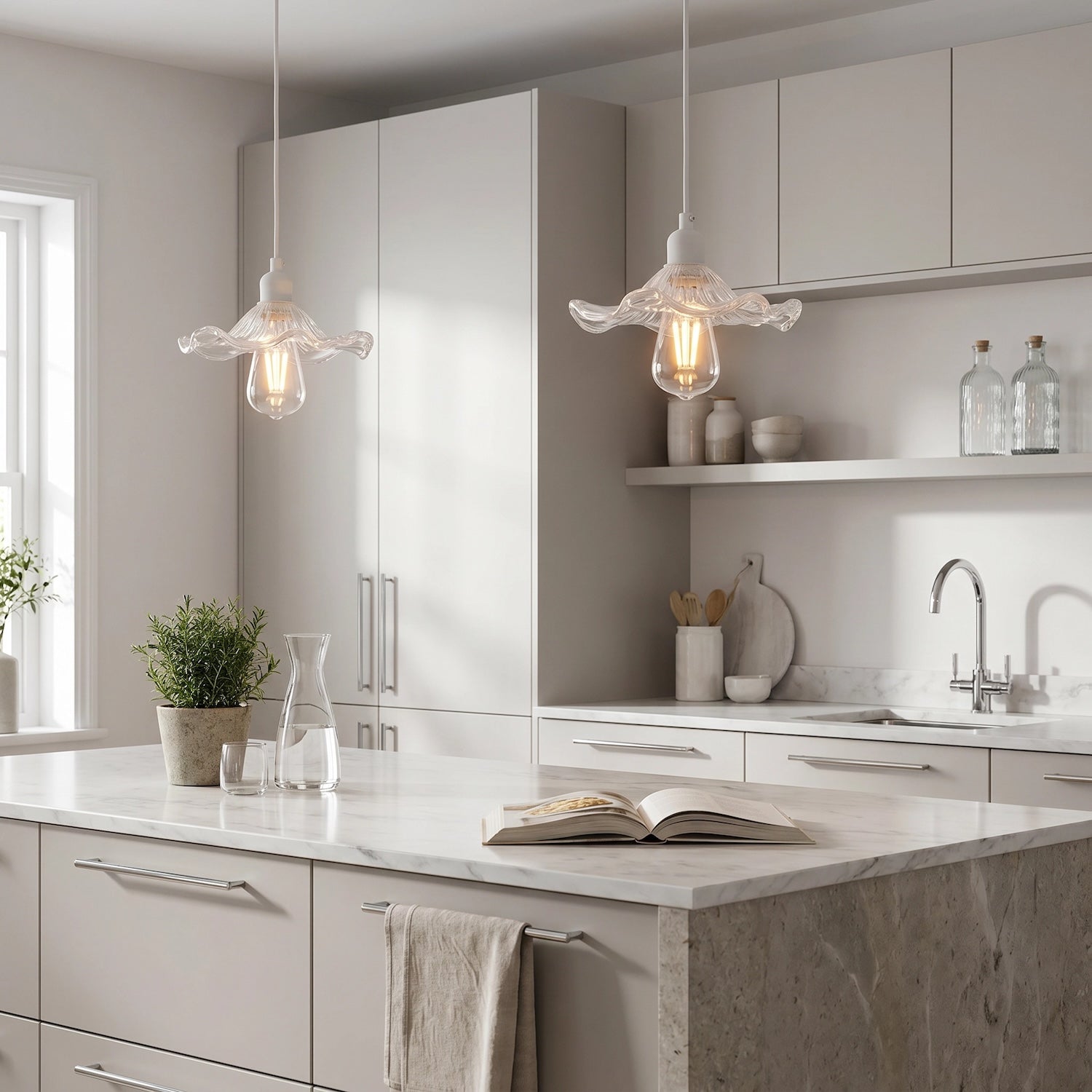 Designer Ribbed Clear Glass Pendant Light Shade with Wavy Ruffled Edge Image 6