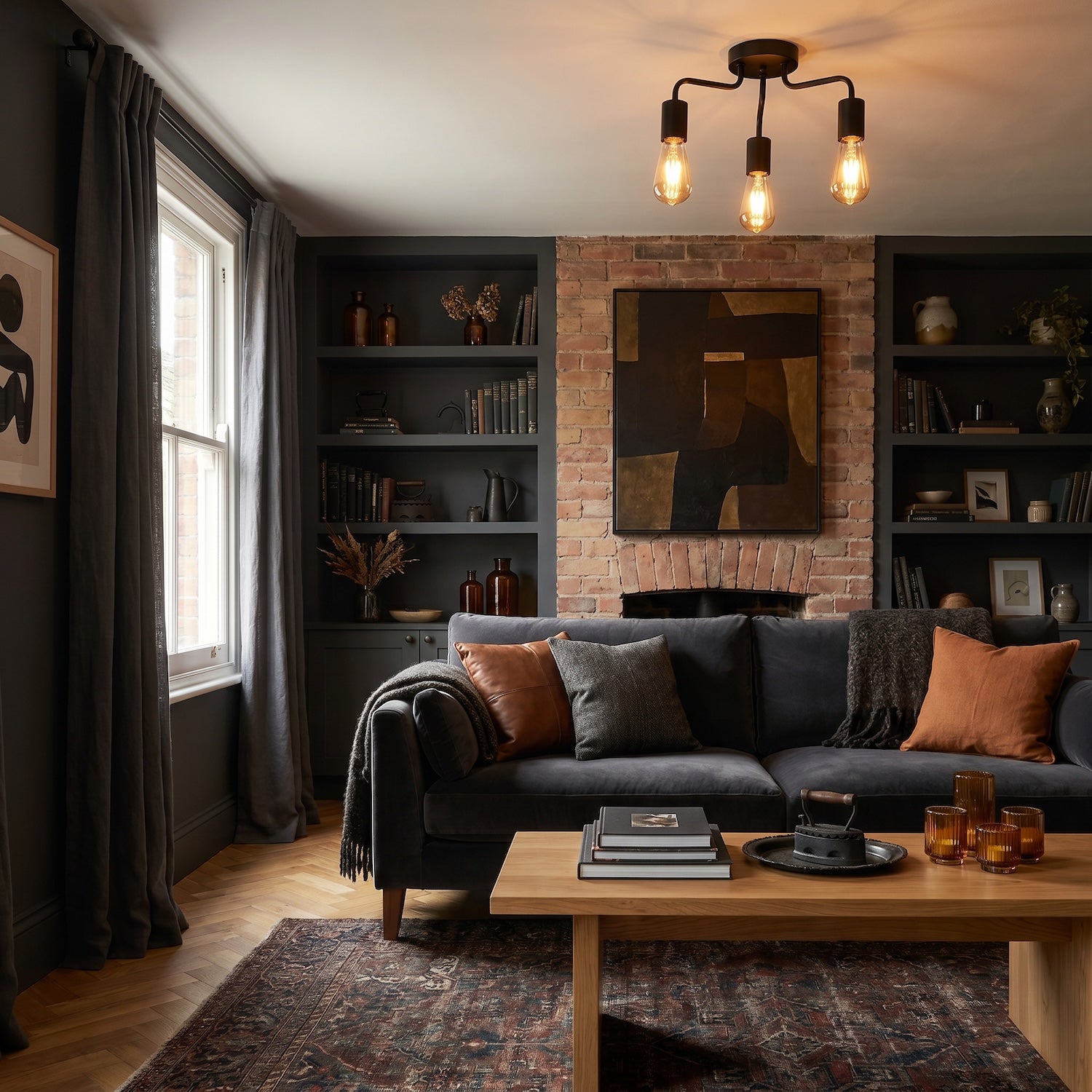Matte Black Semi Flush Ceiling Light to Showcase Filament Bulbs Image 6
