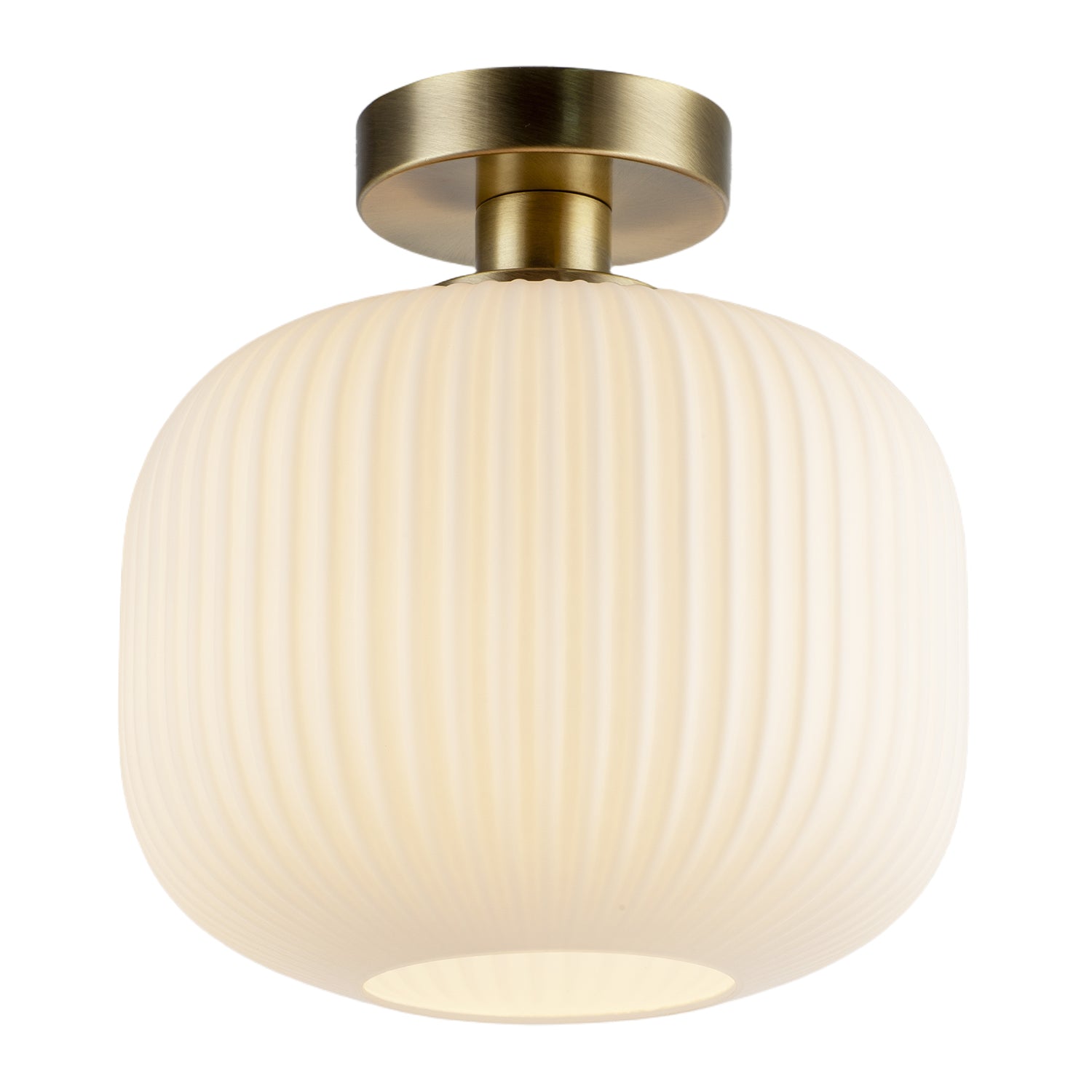 Antique Brass Bathroom Ceiling Light with Opal Ribbed Glass Shade Image 3