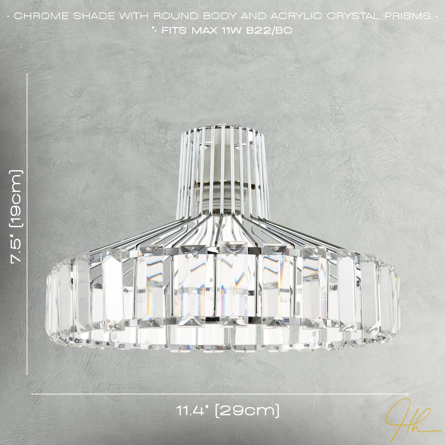 Modern Chrome Plated Easy Fit Pendant Shade with Clear Acrylic Prisms Image 7