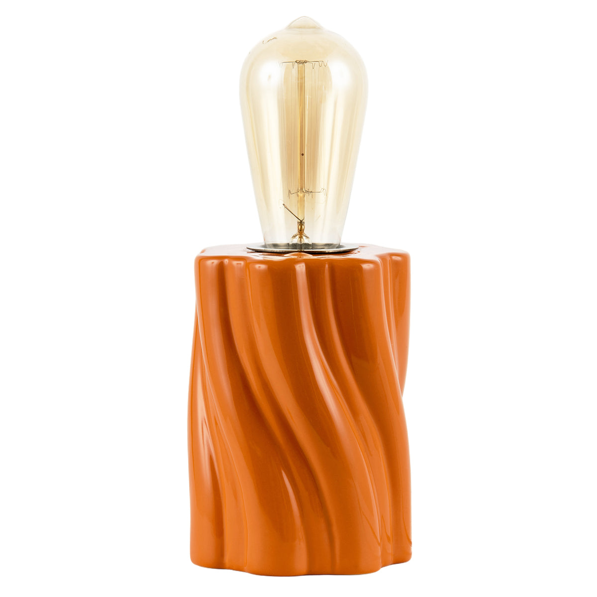 Burnt Orange Glaze Table Lamp Base with Sculptural Twisted Wave Design Image 1