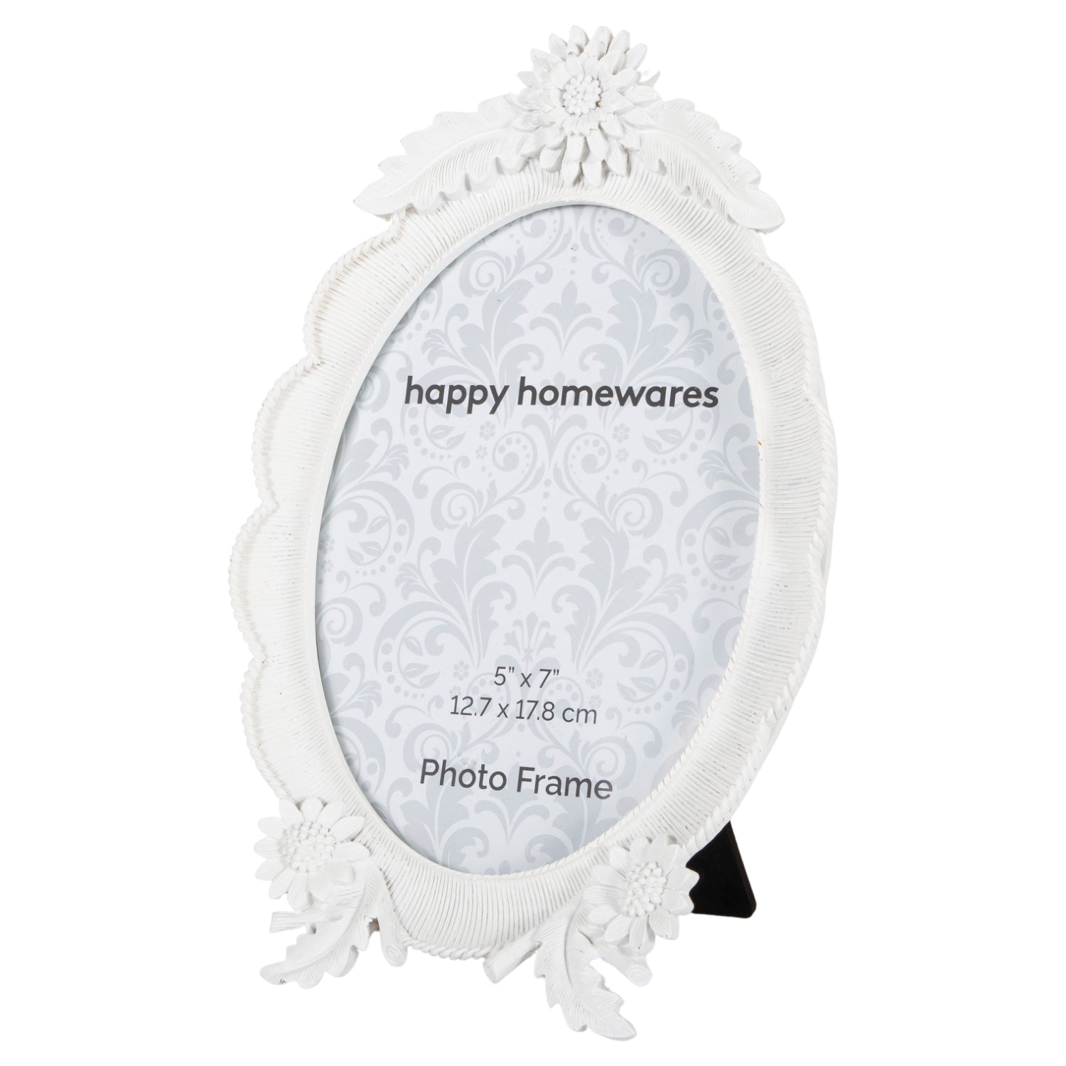 Ornate Oval Matt White Resin 5x7 Photo Frame with Moulded Sunflowers and Leaves Image 2