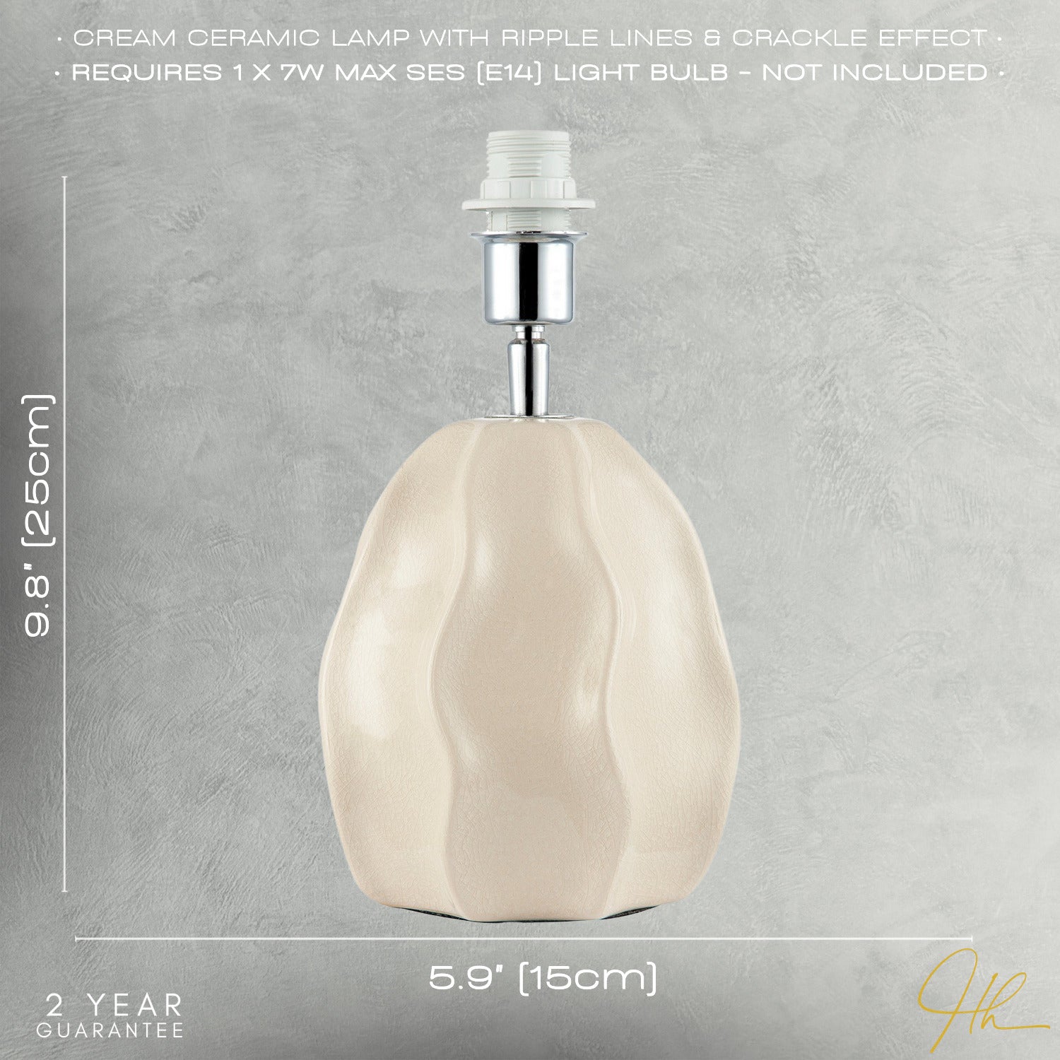Cream Gloss Ceramic Ripple Effect Table Lamp Base with Crackle Design Image 7