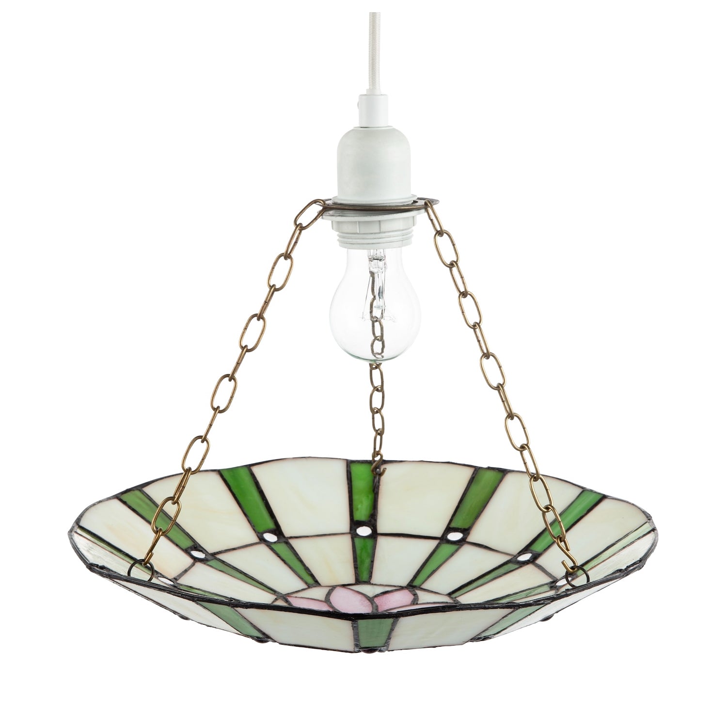 Forest Green and Pink Floral Tiffany Stained Glass Pendant Lamp Shade Image 5