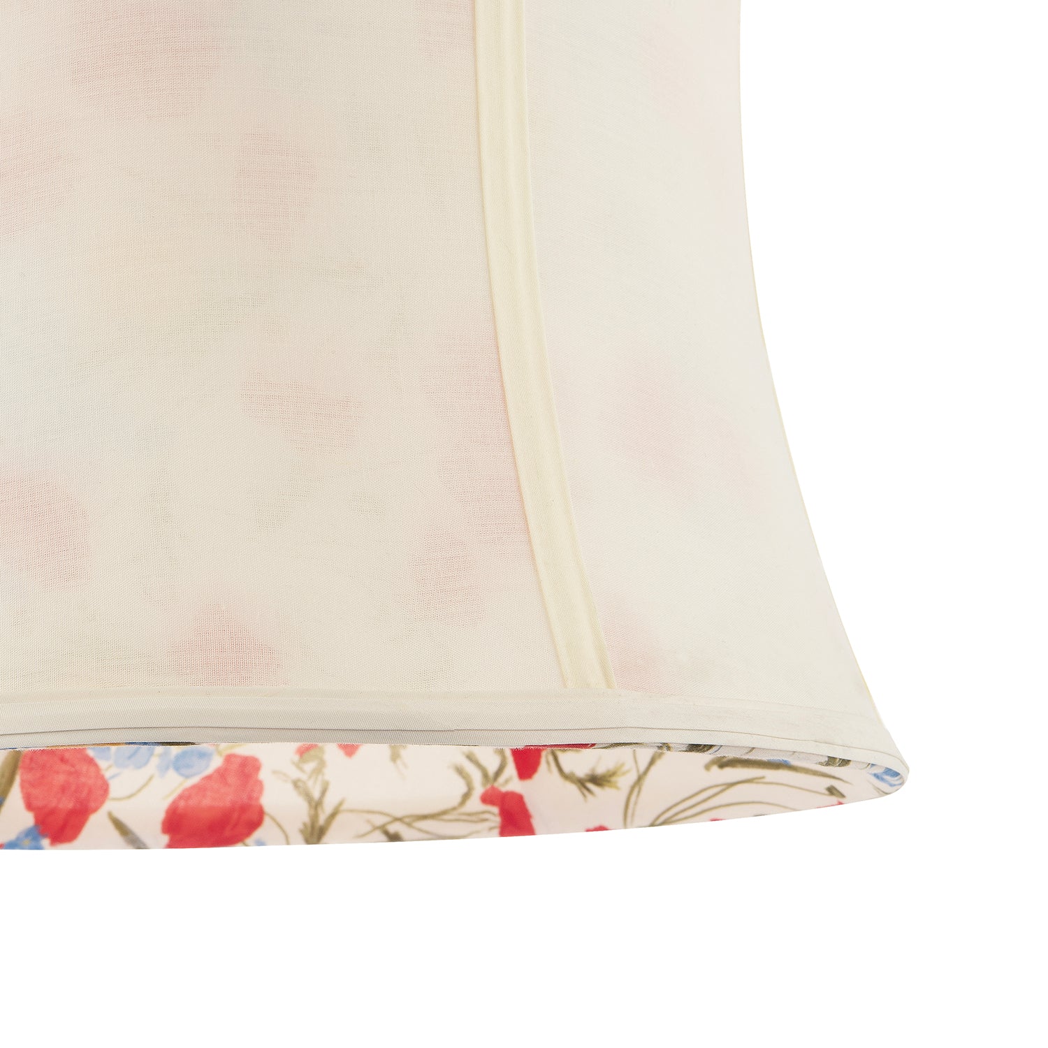 Classic Curved Cream Cotton Drum Shade with Blue and Red Floral Inner Image 4
