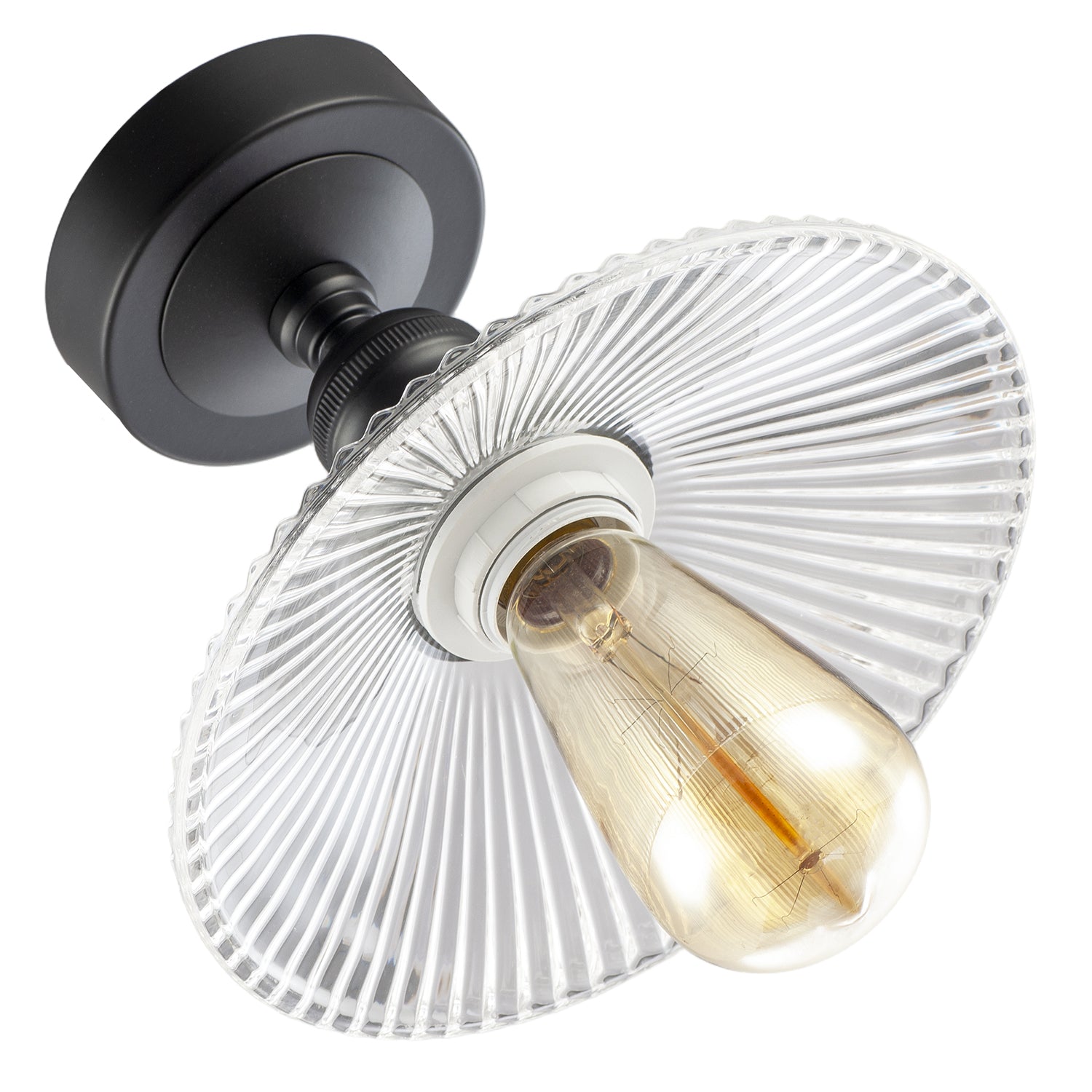 Vintage Design Matte Black Ceiling Light with Fluted Clear Glass Image 4
