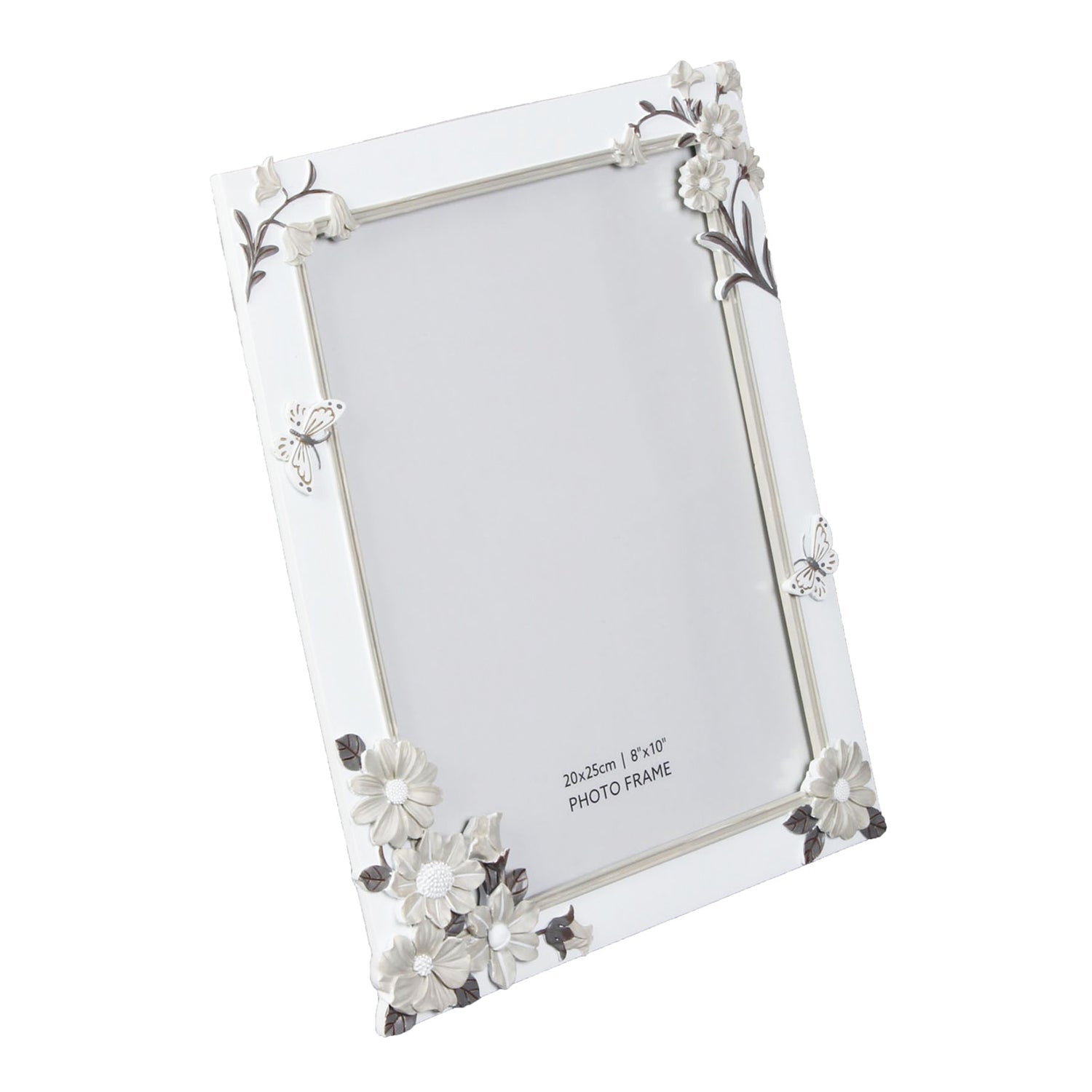 Classic Ivory White Resin 8x10 Picture Frame with Flowers and Small Butterflies Image 2