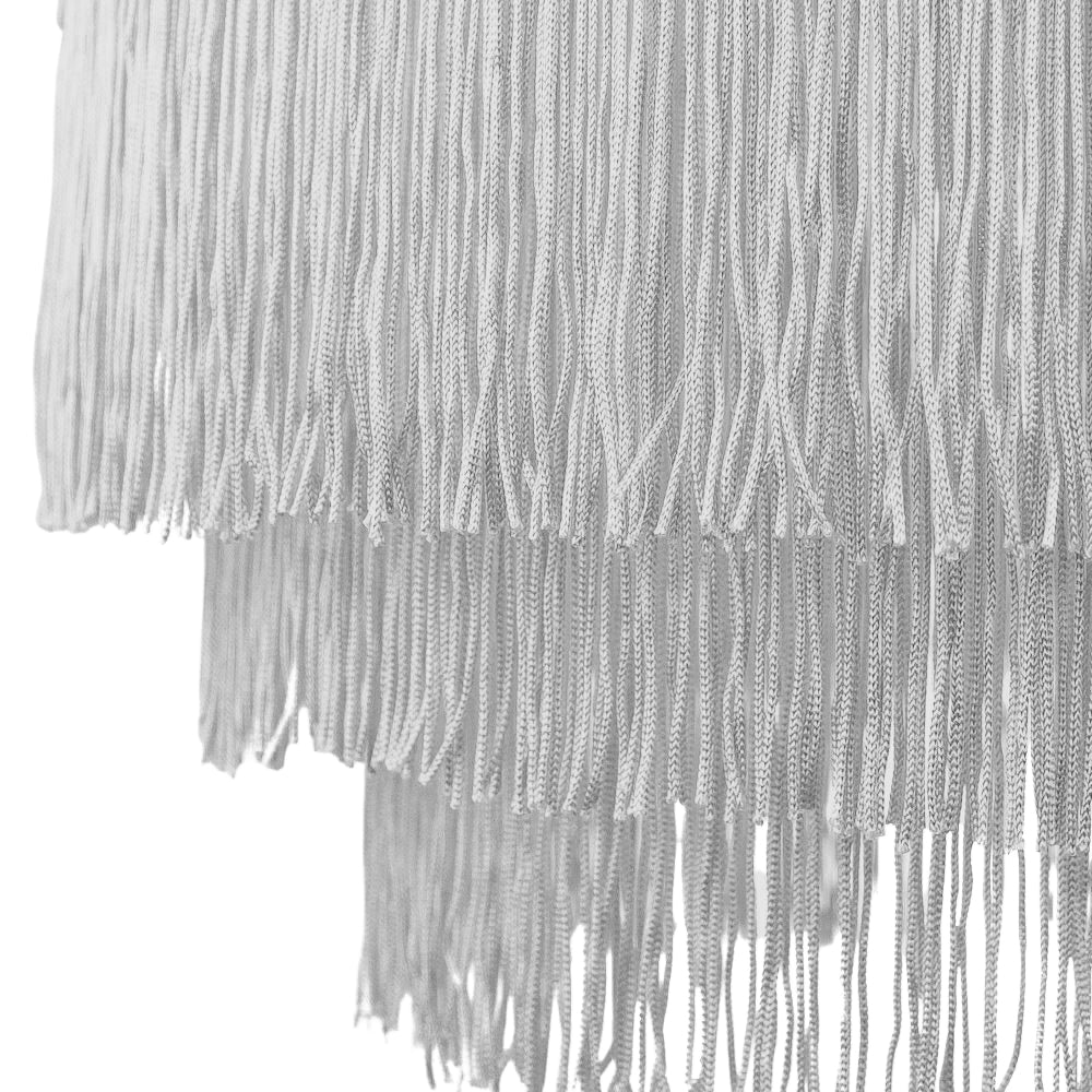 Traditional 3-Tier Grey Fabric Tassels Pendant Light Shade with Decorative Trim Image 2