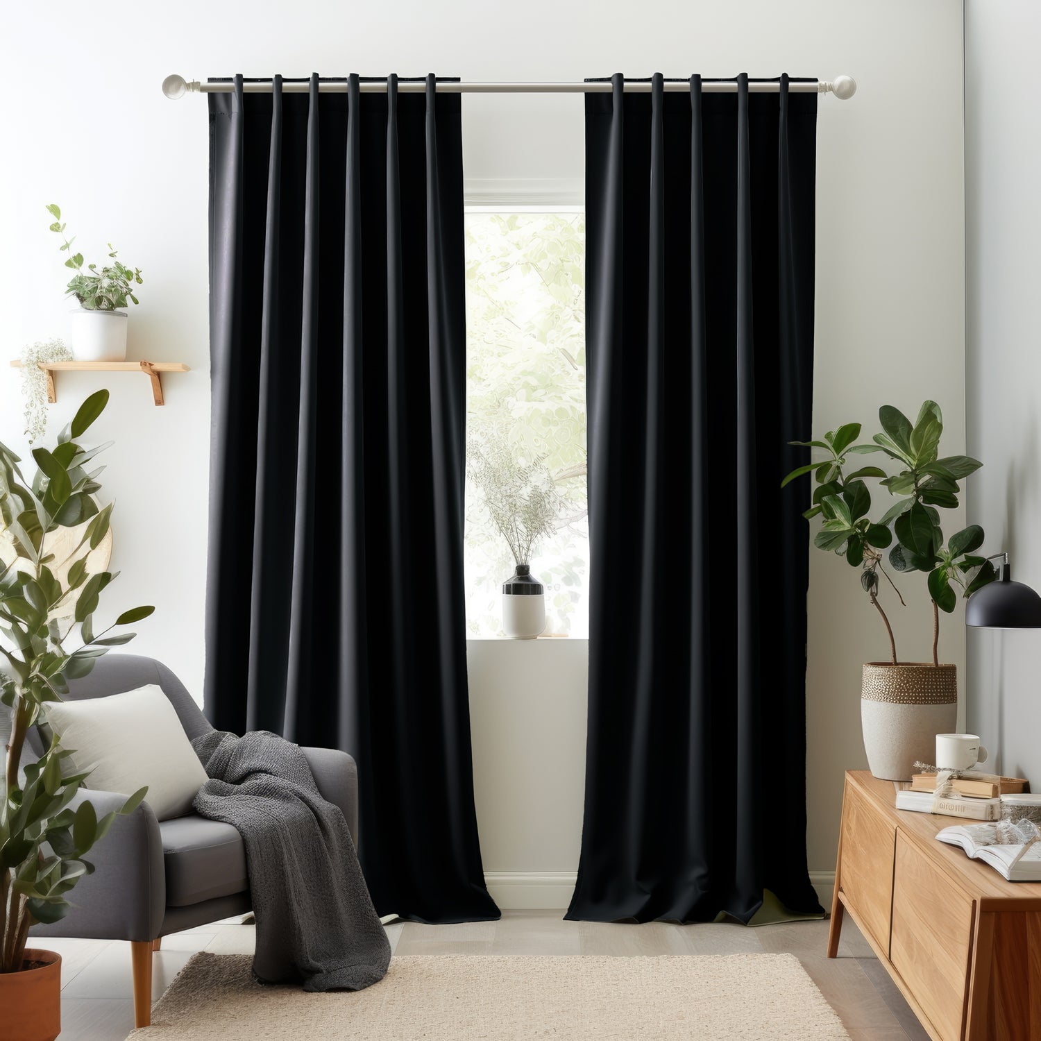 Black Eyelet Total Blackout Thermal Curtains - 46 x 54 Inch Drop - 2 Panel Image 5