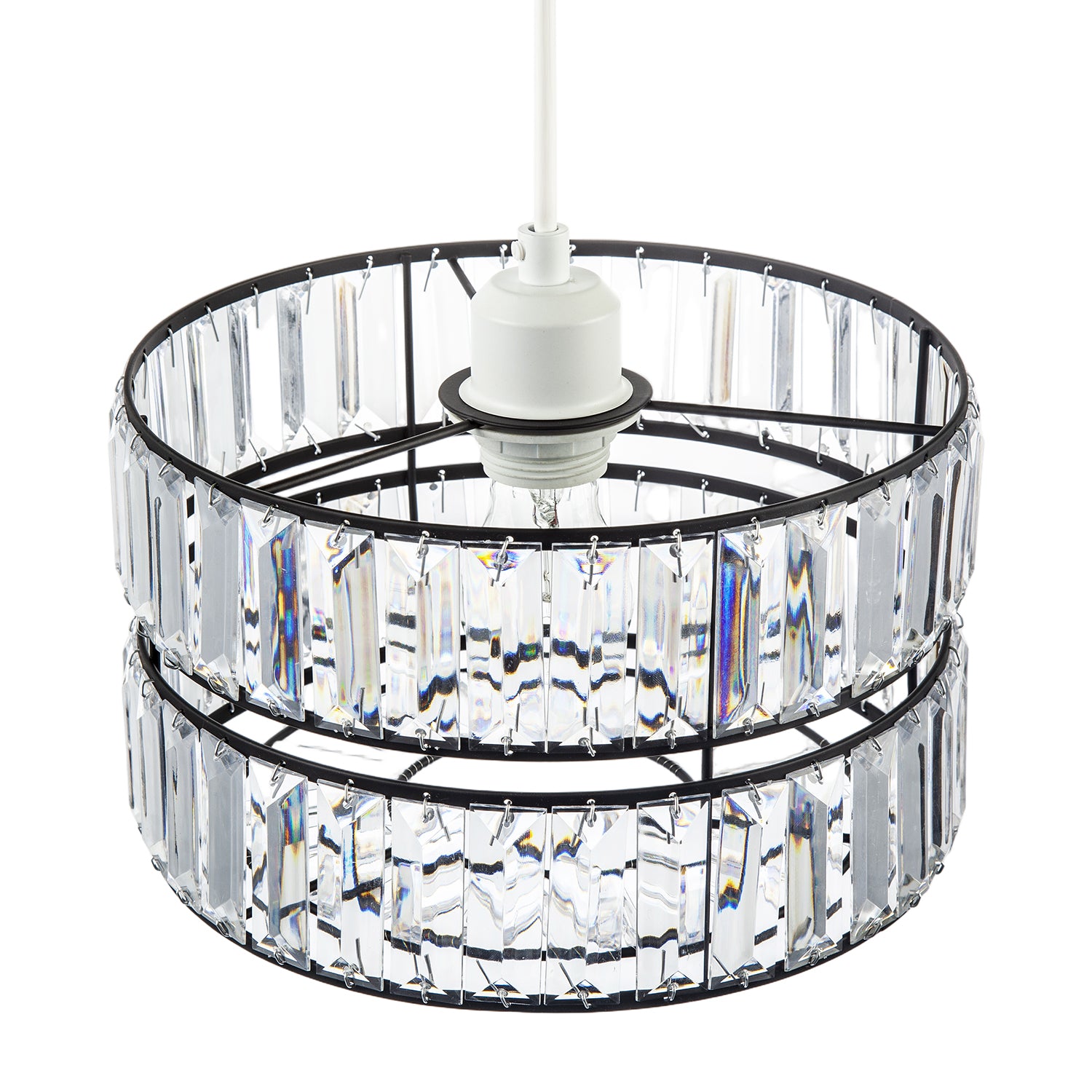 Chic Double Tier Black Pendant Light Shade with Rows of Acrylic Prisms Image 3