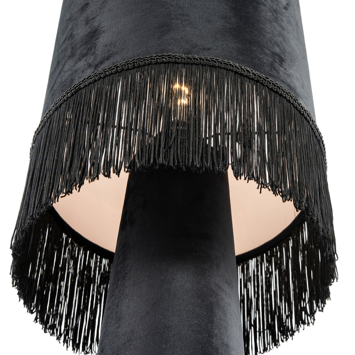 Vintage Black Velvet Fabric Floor Lamp with Victorian Trim and Tassels Image 3