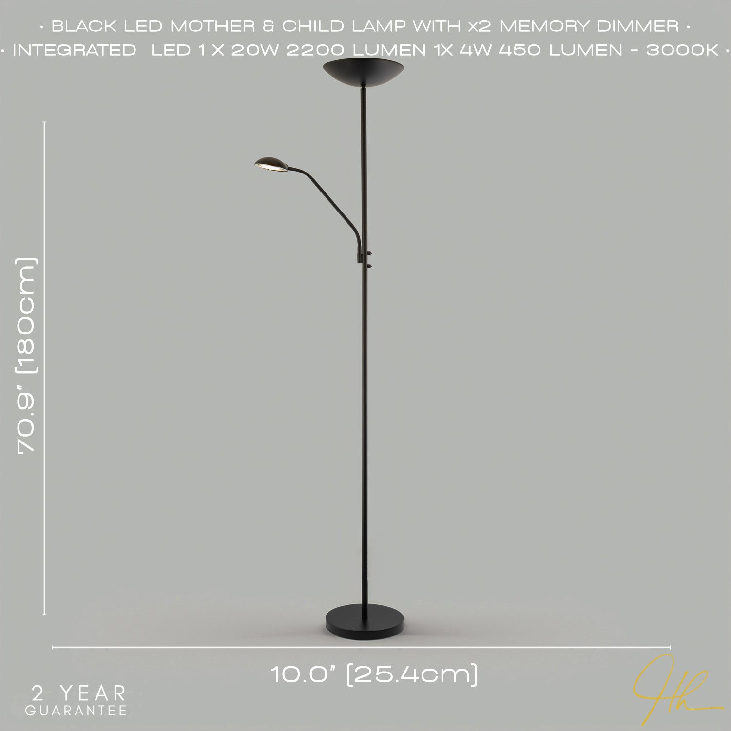 Modern LED Mother and Child Floor Lamp in Matte Black with Memory Dimmer Buttons Image 6