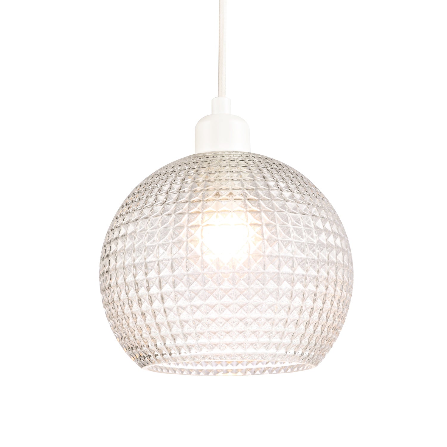 Modern Spherical Clear Glass Pendant Light Shade with Square Diamond Ridges Image 4